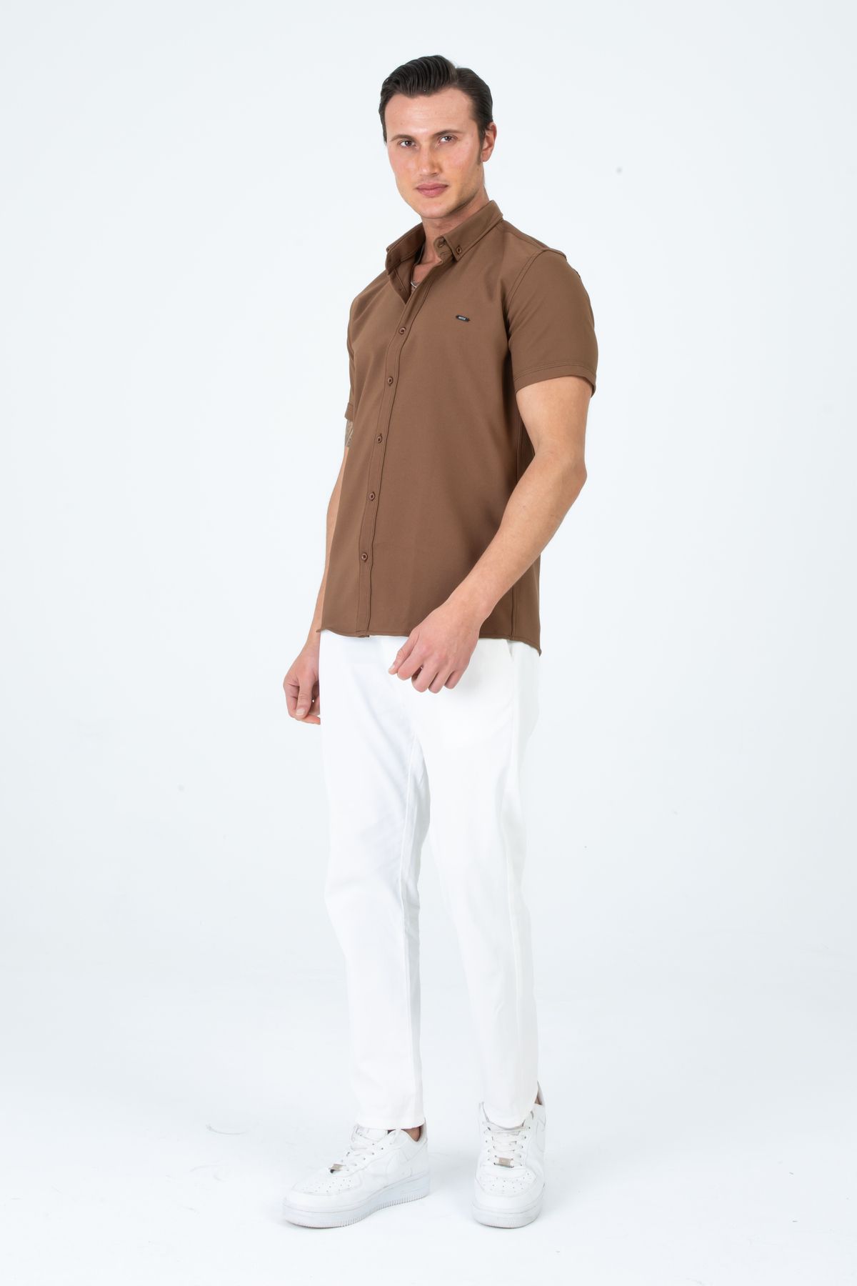 Artı1 Erkek Slim Fit Dar Kesim Kısa Kollu Nefes Alan Örme Doku Yazlık Erkek Gömlek