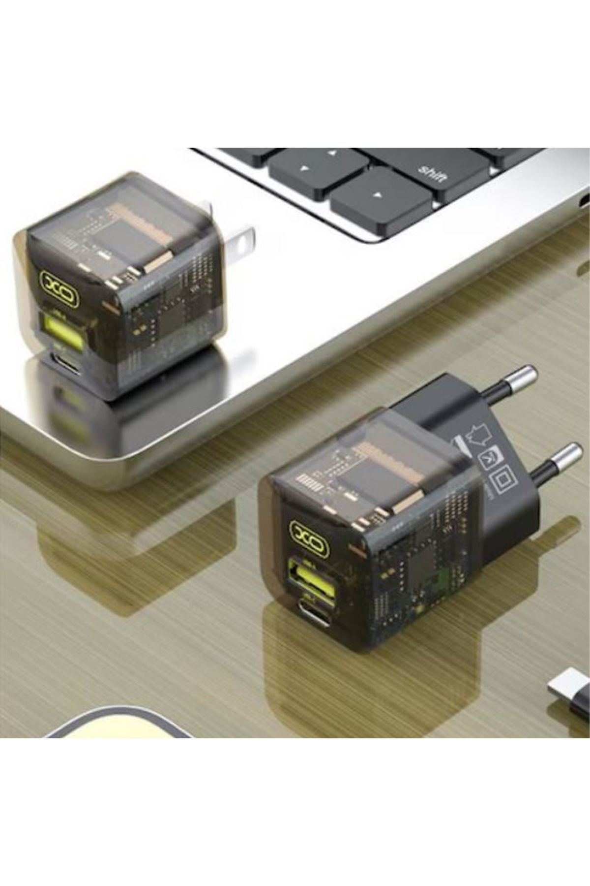 REDz Accessories-Set încărcător și cablu tip C Xo-ce05, pentru iPhone 15/16 și Android, adaptor cu porturi duble, 30w, negru 4