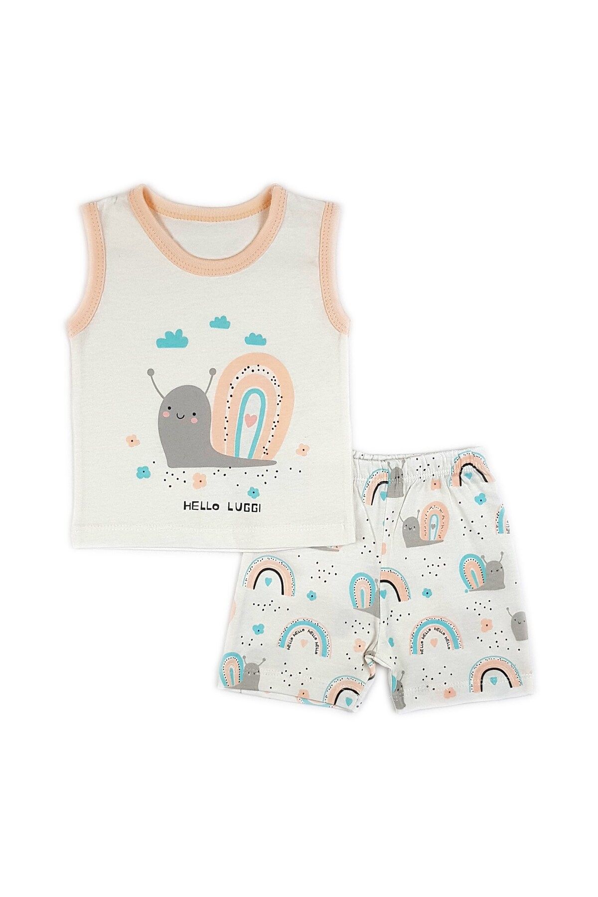 Luggi Baby Kız Salyangoz Somon Kolsuz Atlet Üst & Şort Takım LG-7356