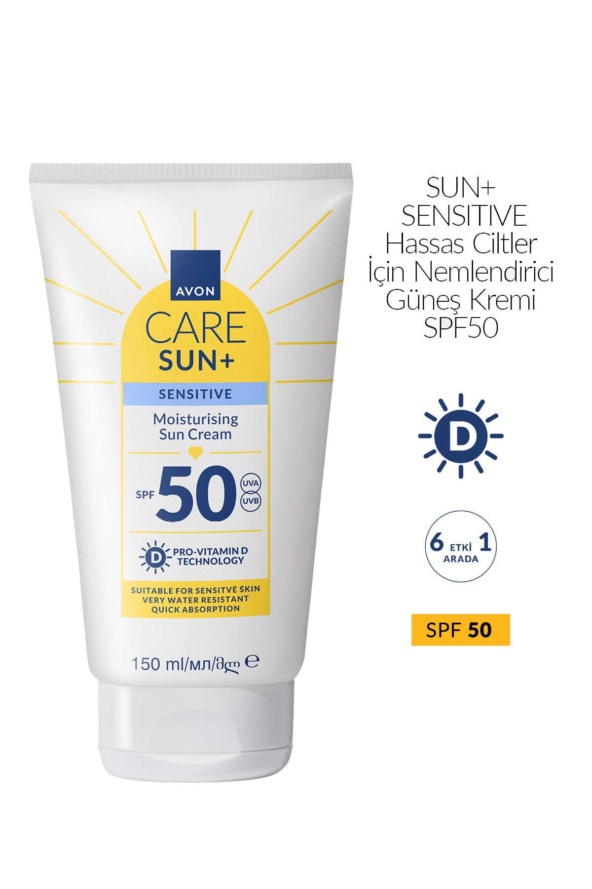 AVON SUN+ PROTECT Hassas Ciltler İçin Nemlendirici Güneş Kremi SPF 50 150ml