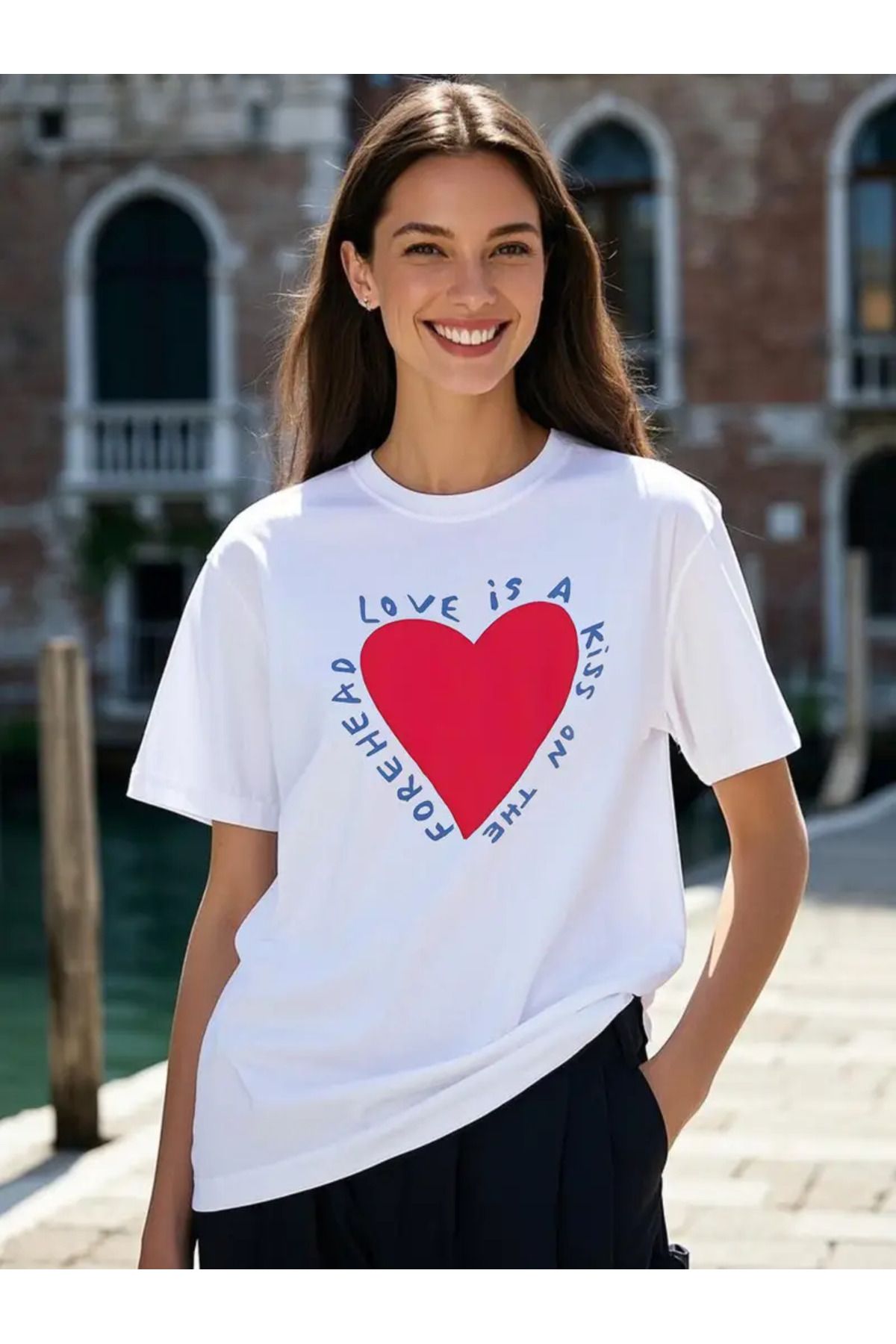 AEMİ Unisex Love Baskılı %100 Pamuk Oversize T-shirt