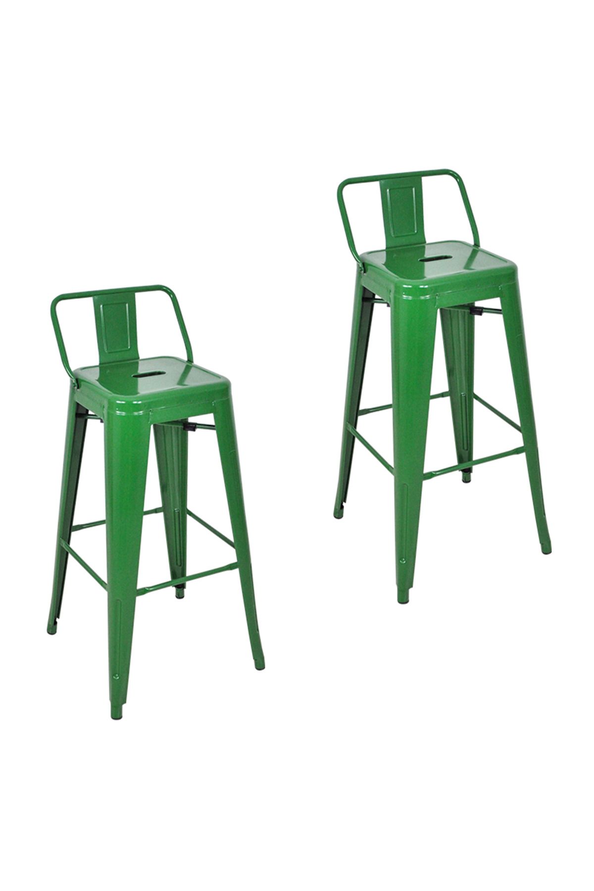 Komposan Tolix Sırtlı Metal Bar Tabure(2 Adet)