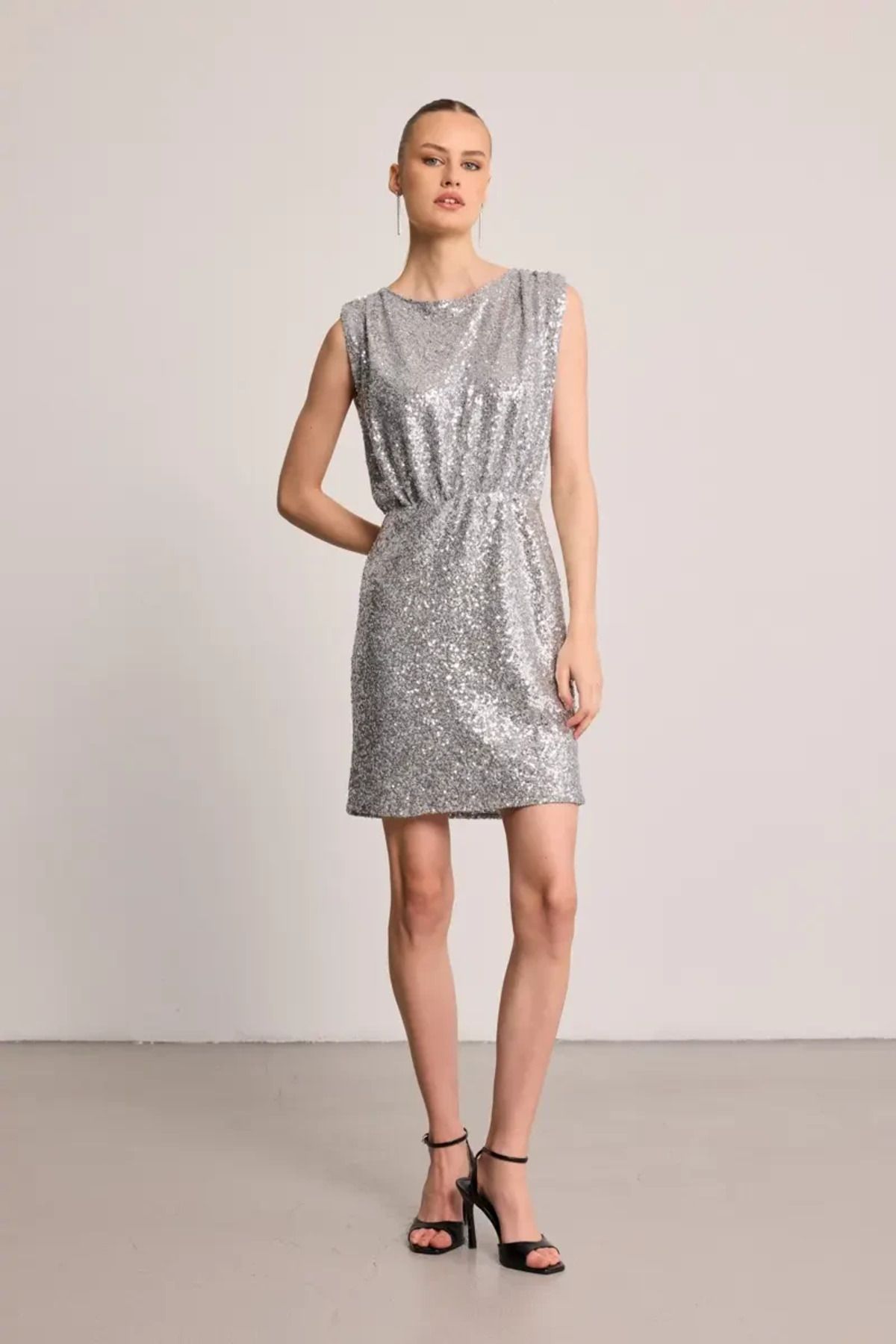 Gusto Rochie Mini Paiete Paiete - Gri Femeie - L