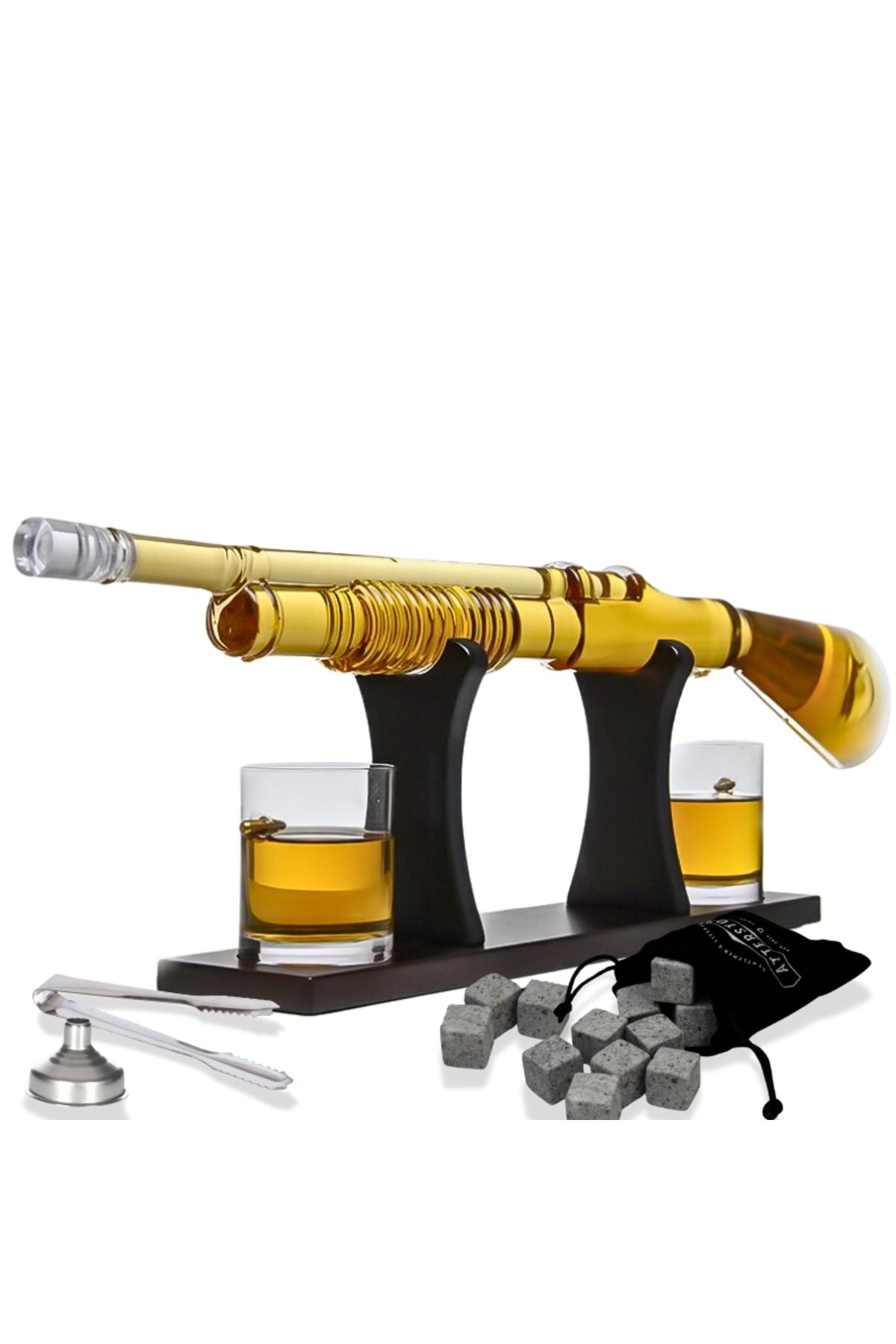 OEM Set Decantor, Shotgun, 2 Pahare Cu Glont Si Suport, Transparent, Din Sticla, Capacitate: 1100 Ml - One Size