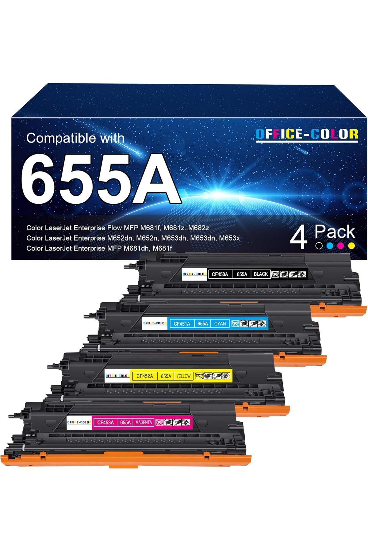 HP Color Laserjet Enterprise M652n M652 M653dn M653x M653 Printer (Black Cyan Magenta Yellow)655A