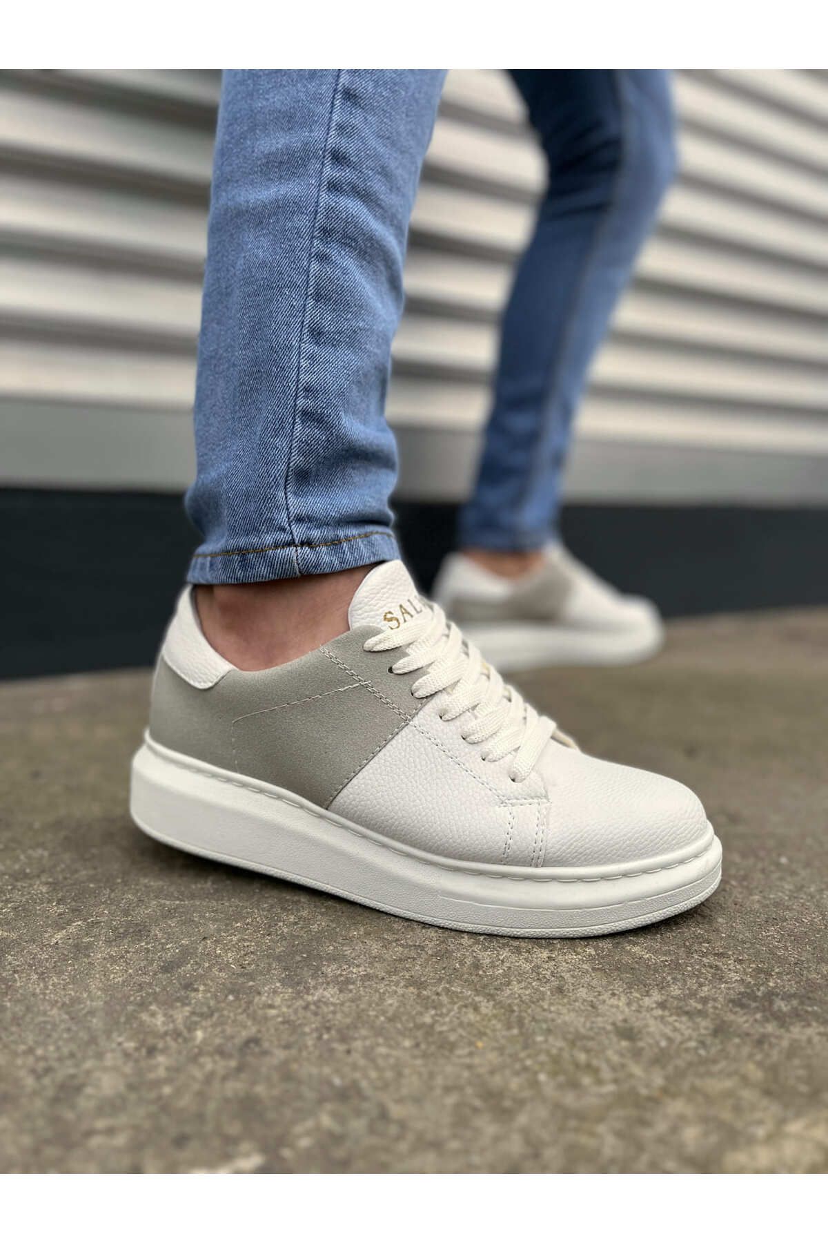 Zerenyus JY151 Boost Bağcıklı Erkek Günlük Sneaker Ayakkabı - Süet Beyaz Gri