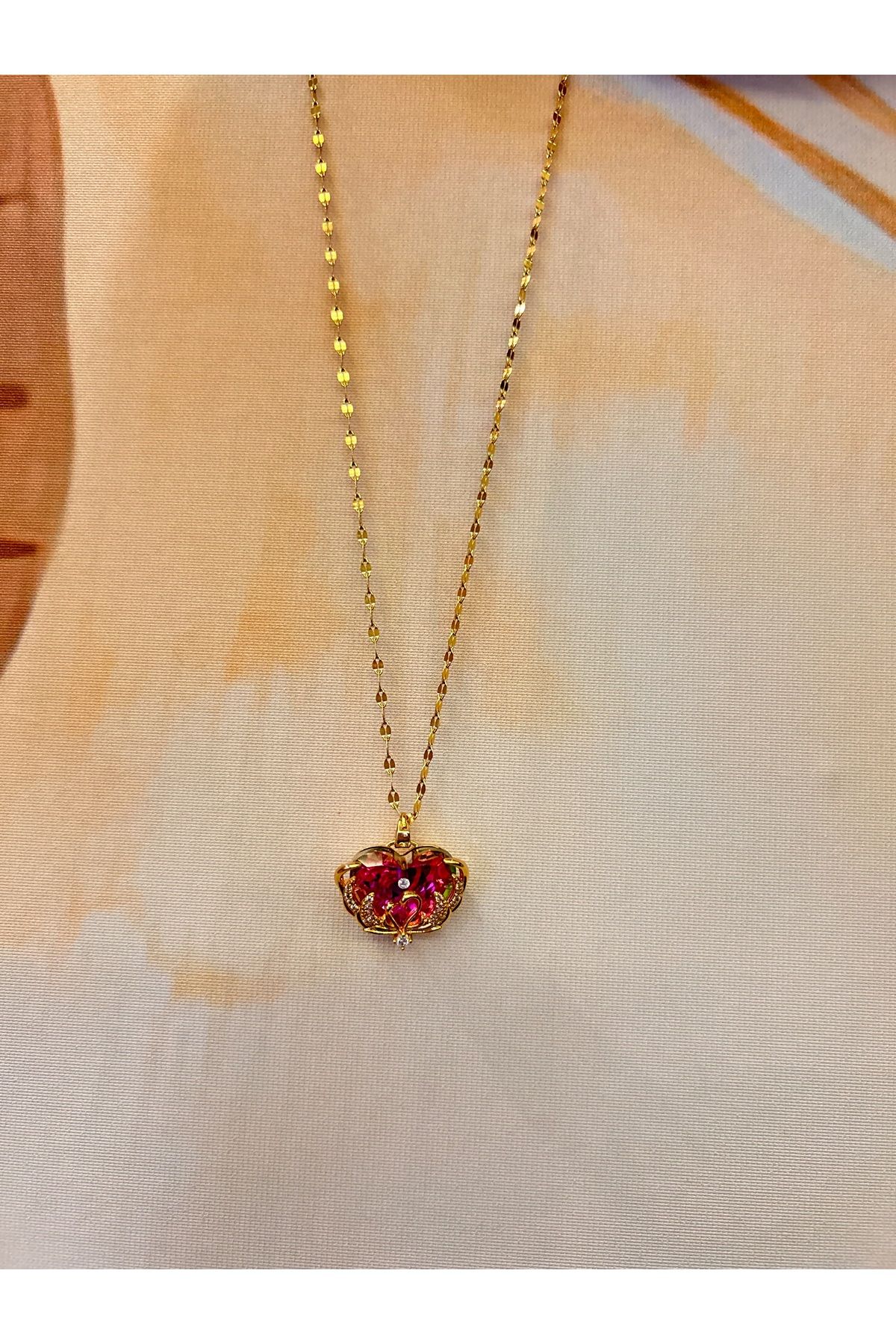 velexa atelier taşlı çelik kalp kolye