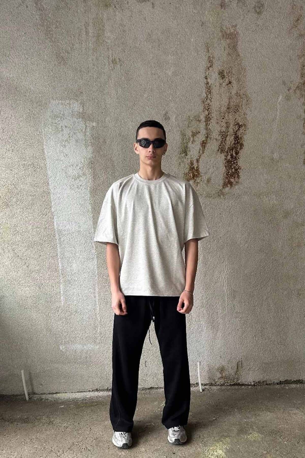 1887CLO Gri Melanj Heavyweight Oversize Tişört
