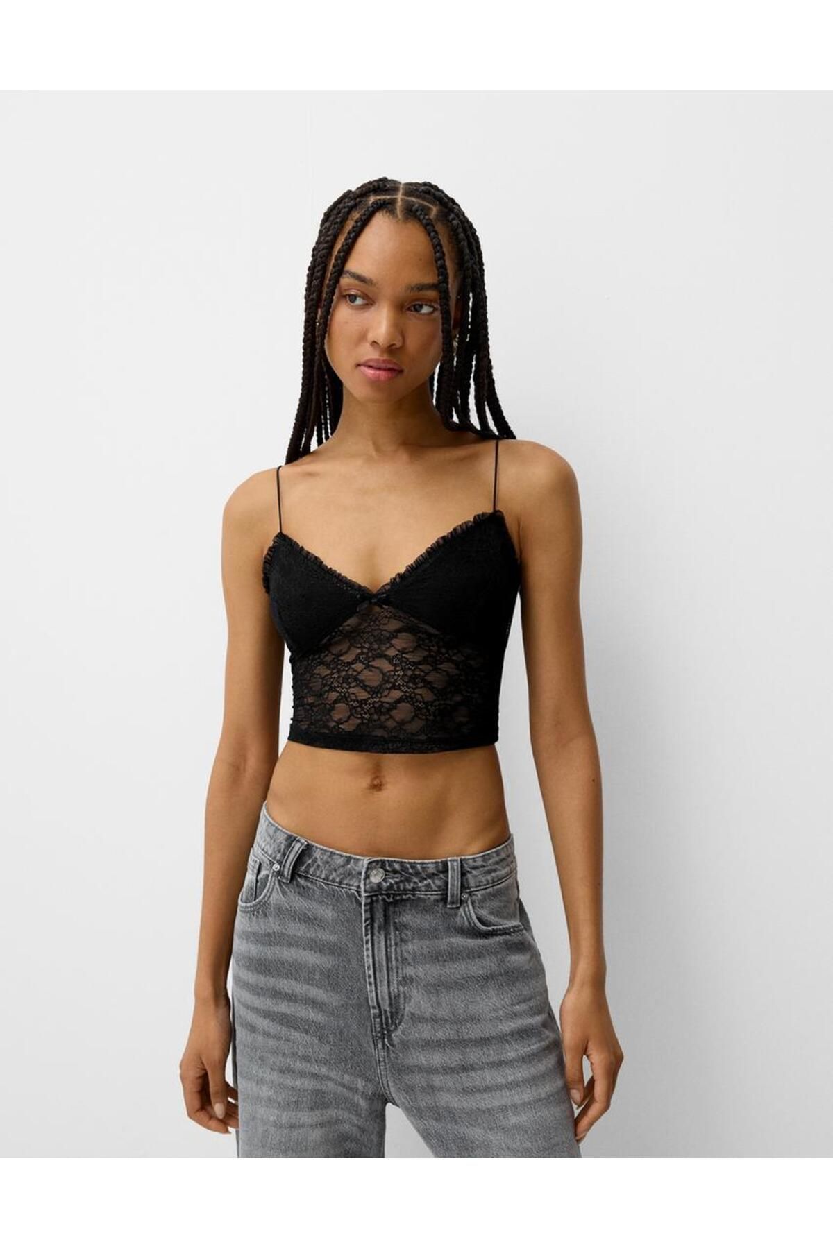 VibeGaia Dantel Askılı Crop Bluz ORJ