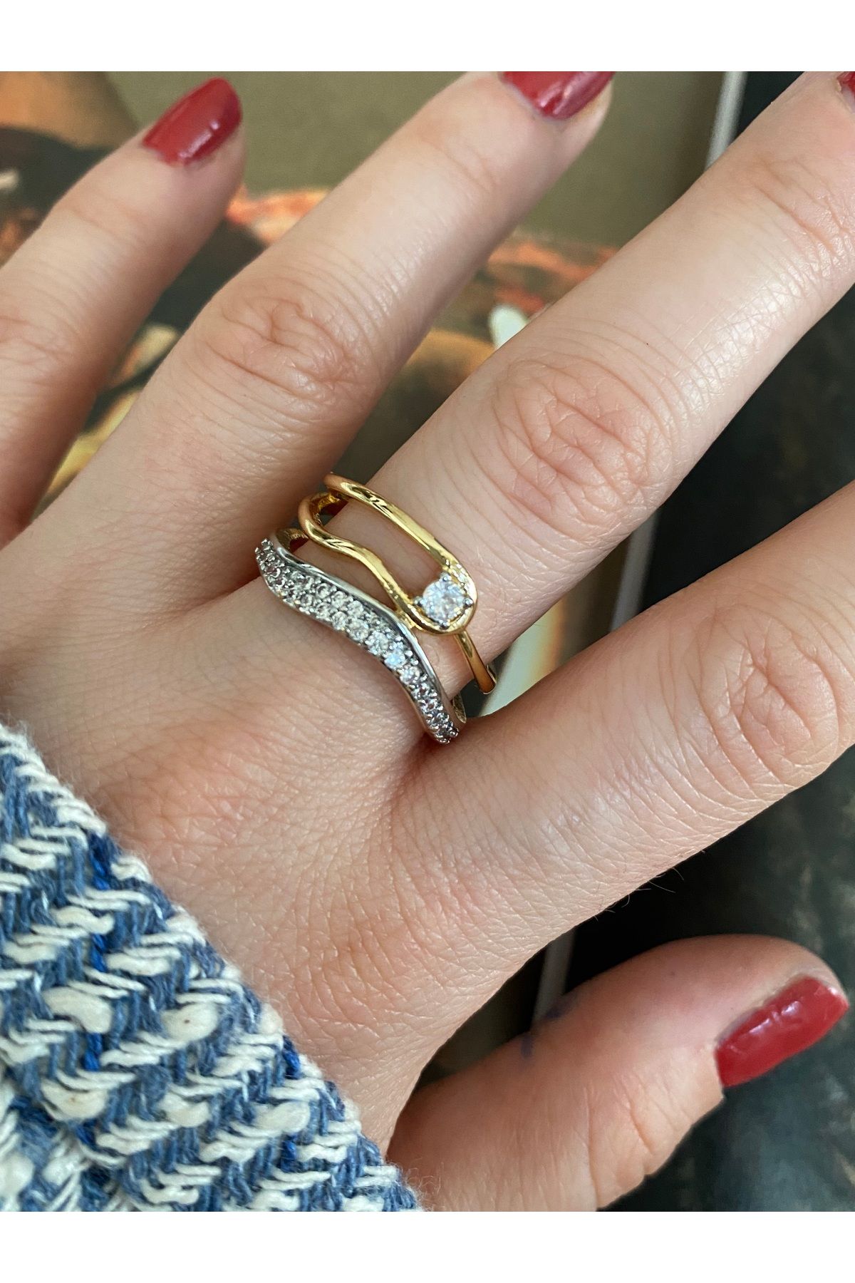 Pinery Jewels VIP SERİ - Tek ve Zirkon Taşlı Ayarlanabilir Altın Kaplama Kadın Yüzük