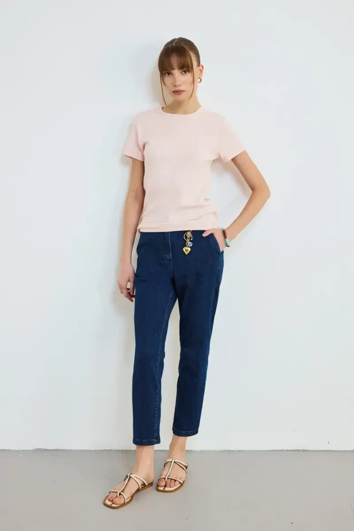 Gusto-Tricou camisole din bumbac cu decolteu - pudra 3