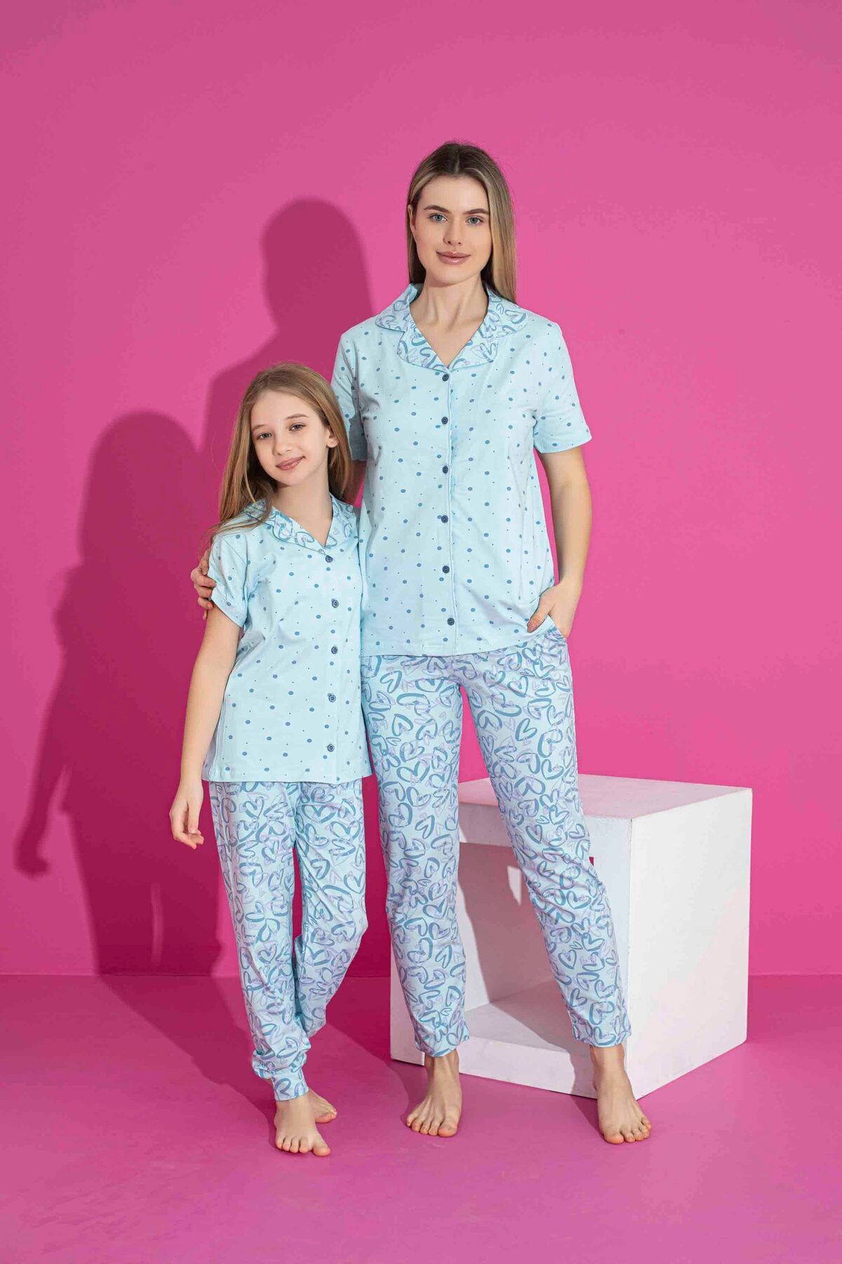 Tarık Anne Kız Kombin Kısa Kollu Gömlek Uzun Alt Likralı Penye Kumaş Orta Kalın Pijama Takımı-3027
