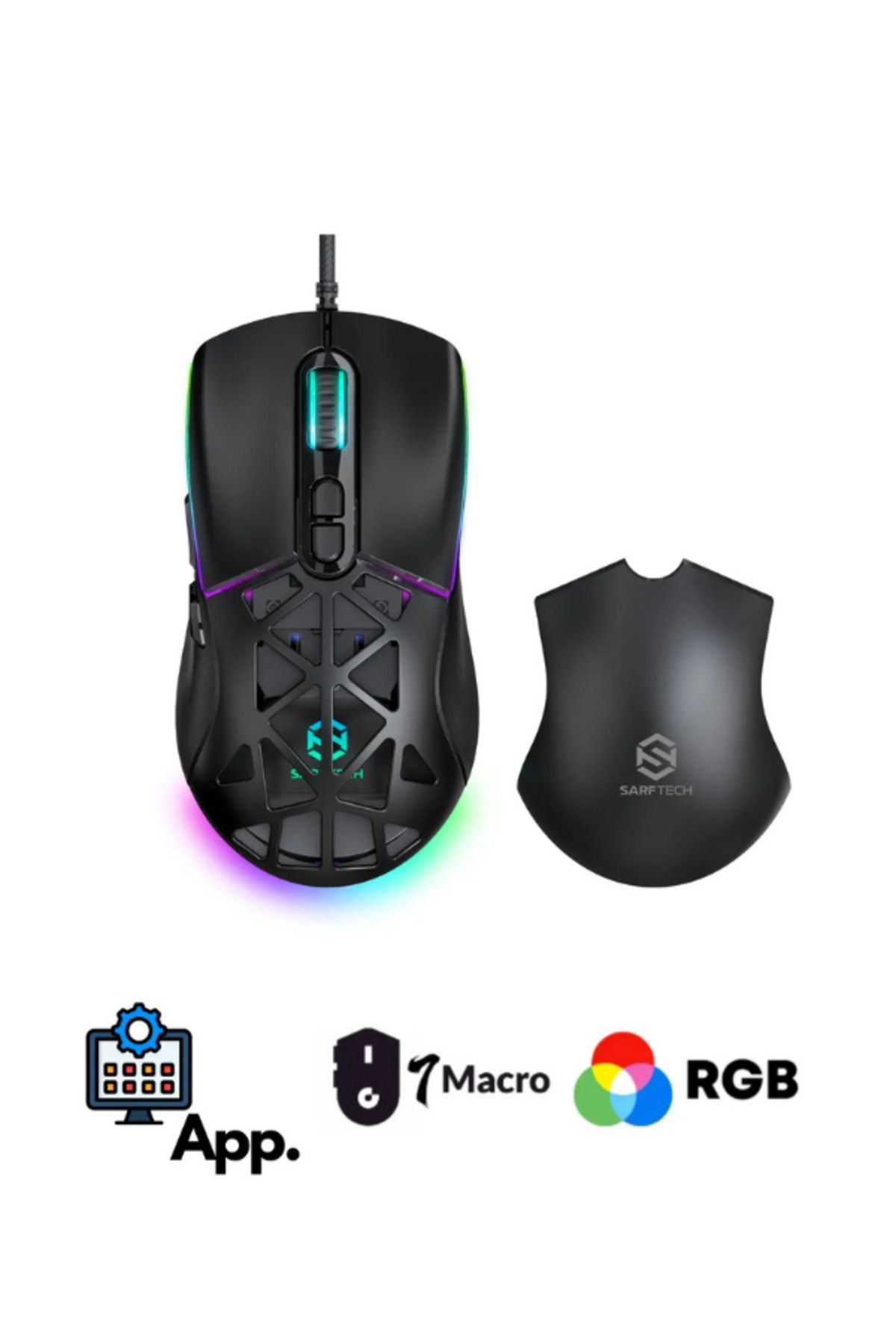 Hietech Kablolu Oyuncu Mouse Değiştirilebilir Başlıklı Gaming Oyuncu Faresi Rgb 7 Tuşlu 12.800 Dpi