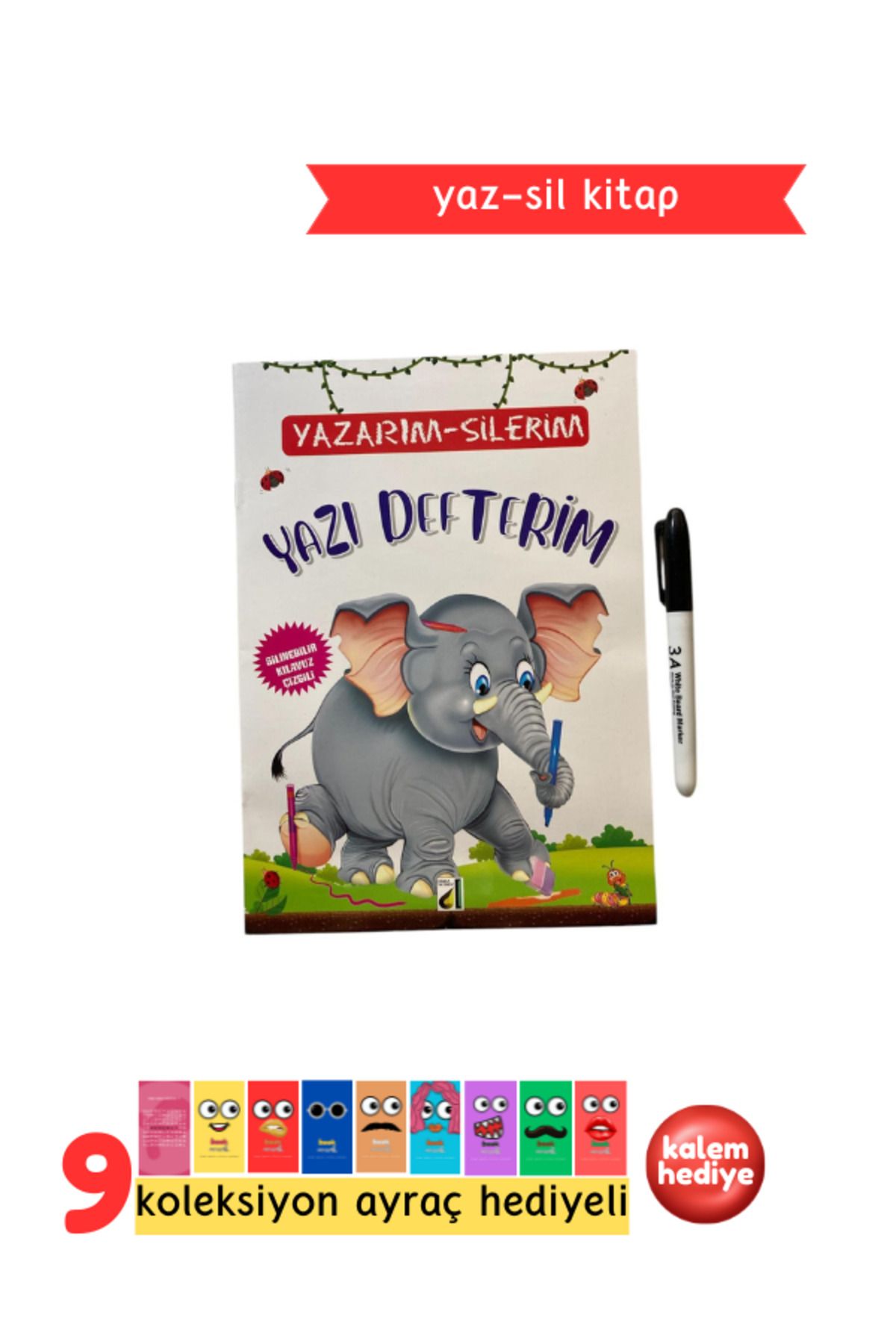 Pembe Pasaj Yaz Sil Çizgiler Yazı Defteri - Okul Öncesi Bitmeyen Yazı Defteri