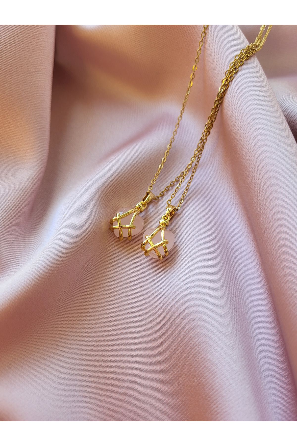 Jewerly Kalpli İkili Set Pembe Arkadaşlık Kolyeleri
