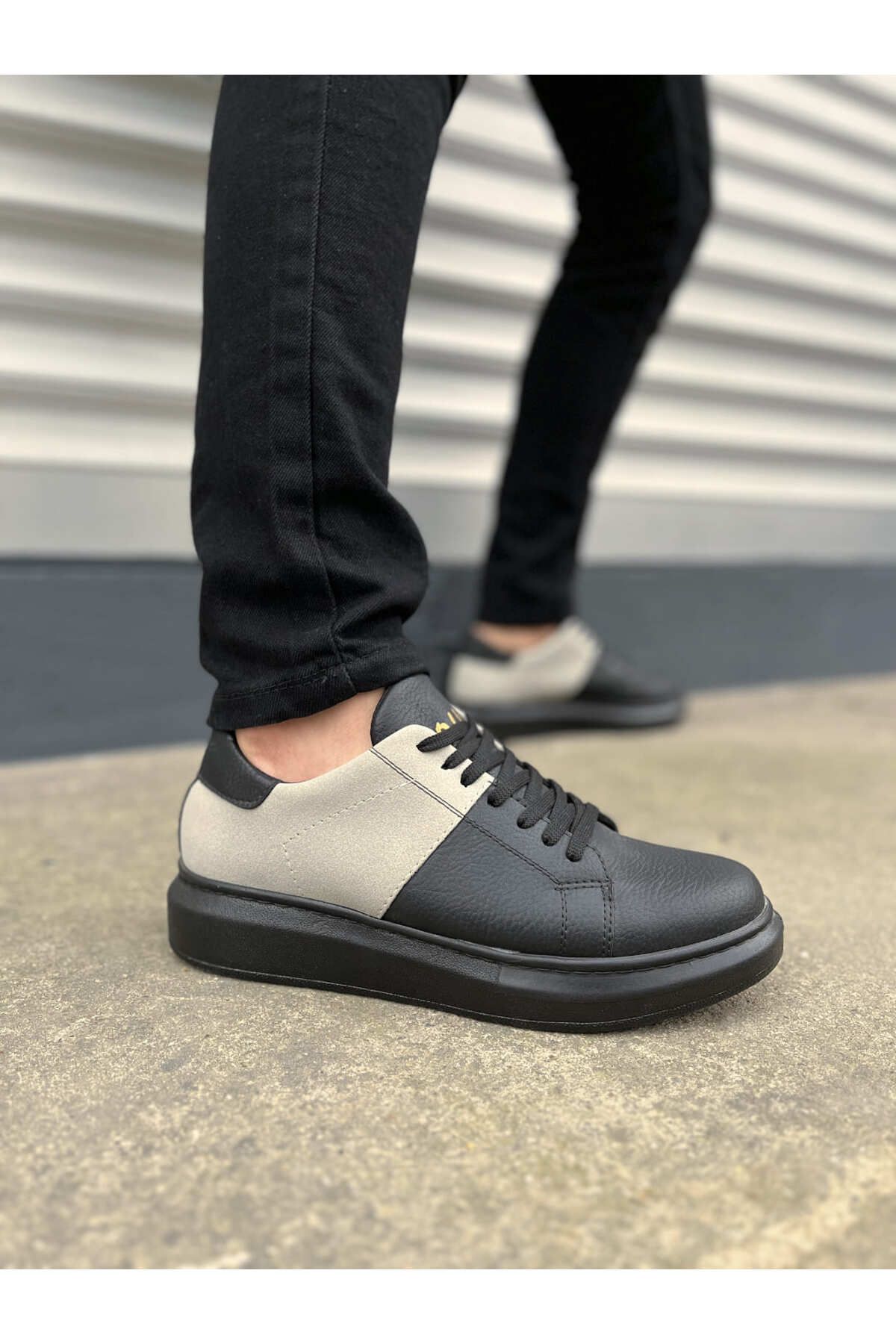 Zerenyus JY151 Boost Bağcıklı Erkek Günlük Sneaker Ayakkabı - Süet Siyah Bej