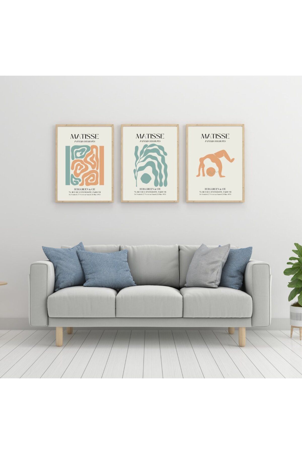PRYDESIGN Matisse Turuncu ve Yeşil'in Büyüsü Duvar Tablosu Çerçeveli 3'lü Set