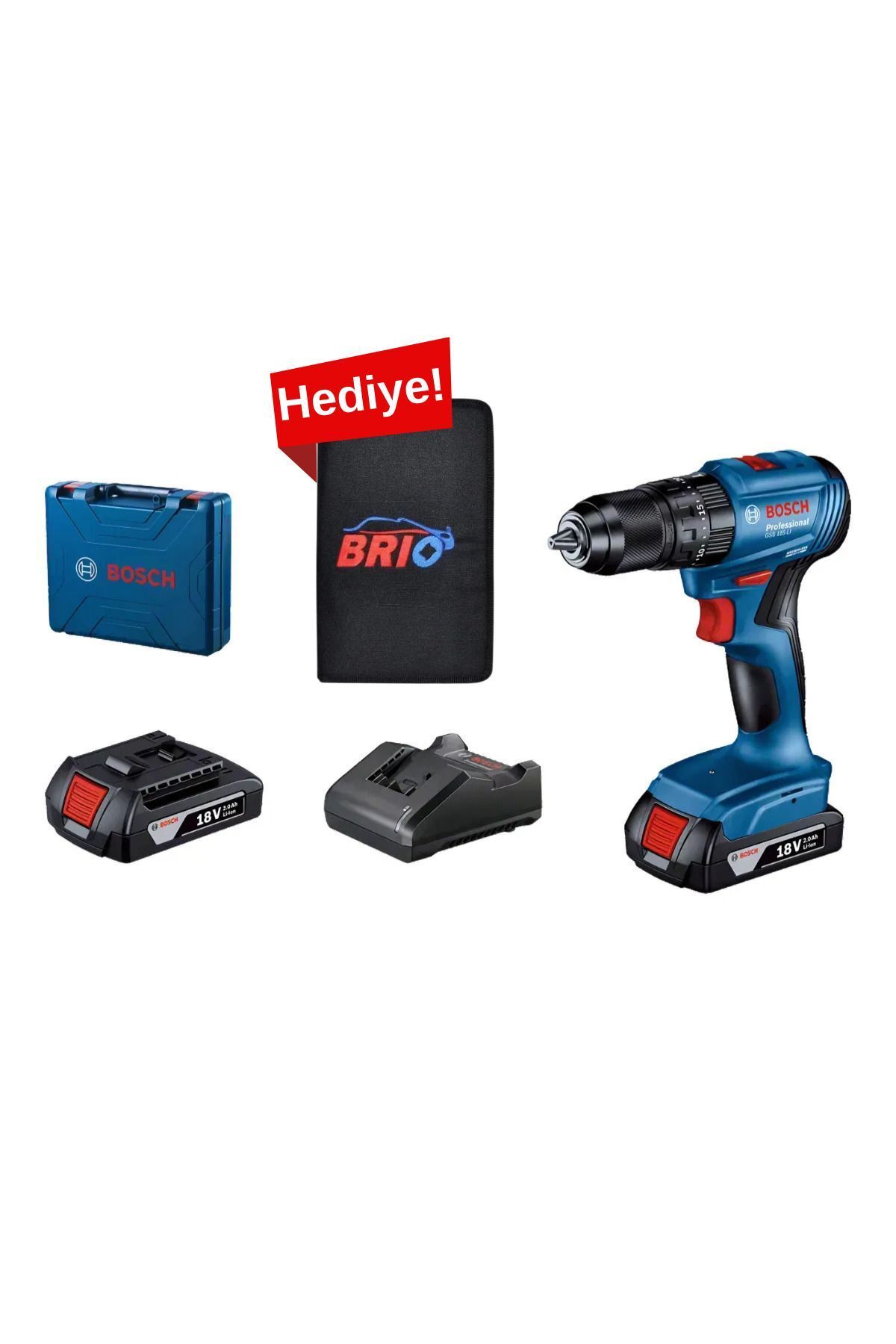 Bosch Orijinal Akülü Darbeli Şarjlı Matkap GSB 185-LI + 23 Parça Aksesuar + T. Çantası + 1 x 18V 2.0Ah Ak