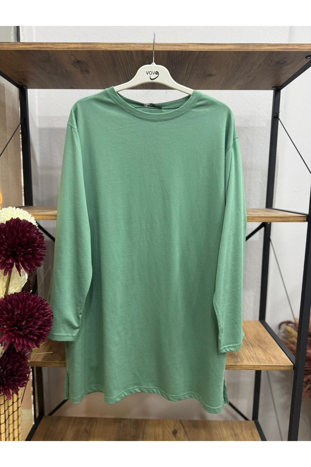 ÖZNE BUTİK Kadın %100 Pamuklu Bisiklet Yaka Basic Penye Tunik
