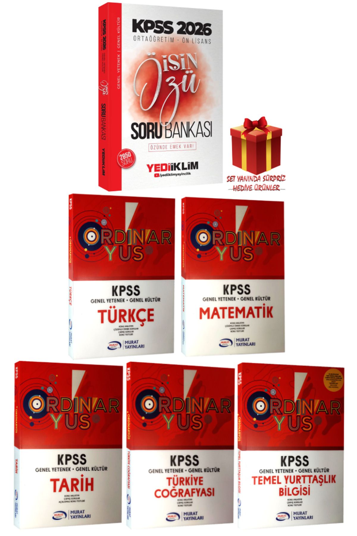 Yediiklim Yayınları 2026 KPSS Ortaöğretim-Ön Lisans İşin Özü Soru Bankası+Ordinaryus Tüm Dersler Konu Anlatımı+Hediye