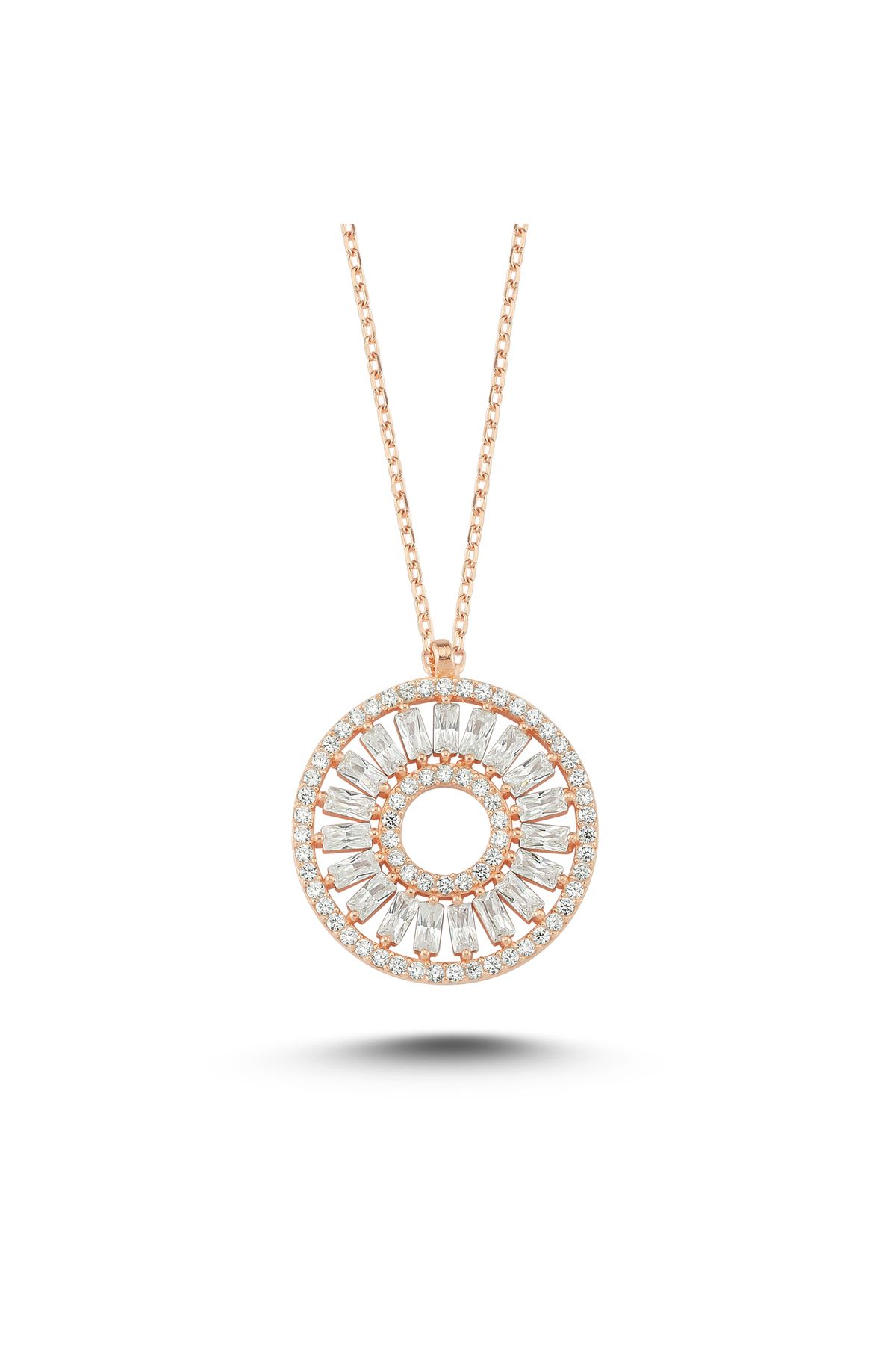 ASEL SILVER 🌟Özel Tasarım Baguette Taşlı Rose Gold Kolye Gümüş