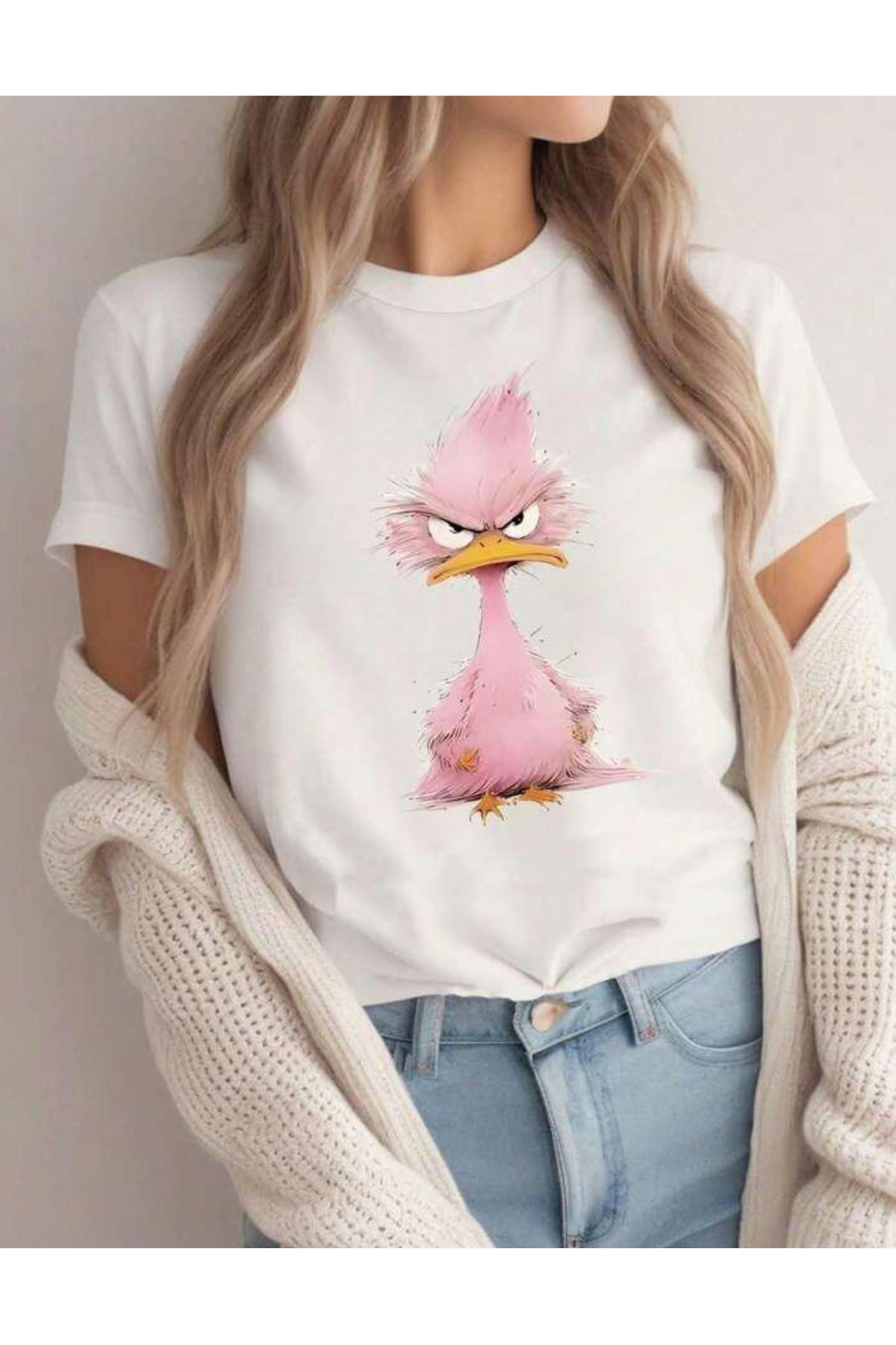 NEMESA Unısex Kadın/Erkek Baskılı Oversize Düşük Kol Bisiklet Yaka T-Shirt