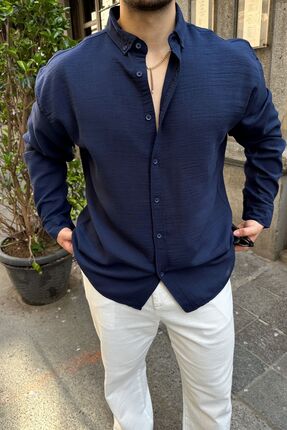 Livio Ferri Napas Erkek Oversize Keten Görünümlü Gömlek