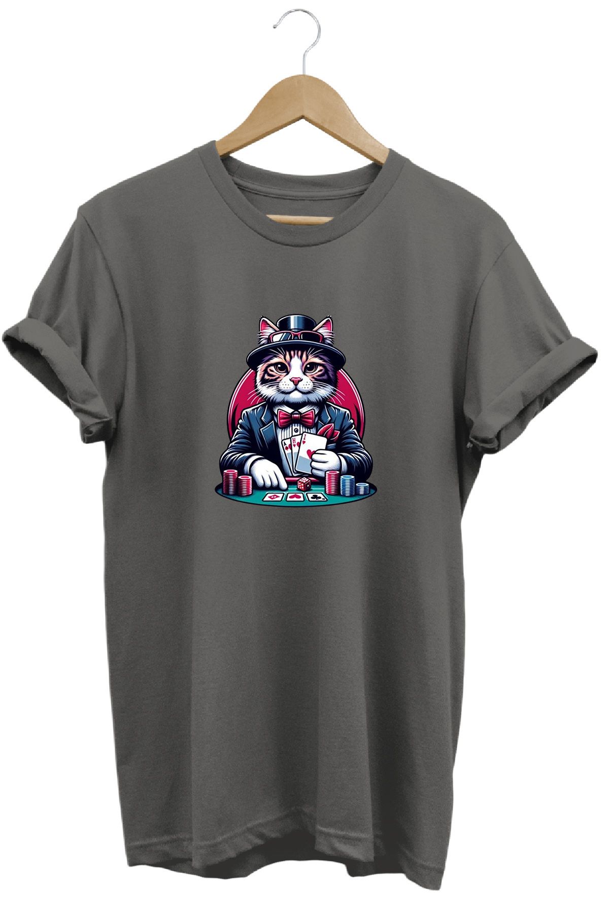 remonz Oyuncu Kedi Baskılı %100 Pamuk Regular Fit Bisiklet Yaka T-shirt