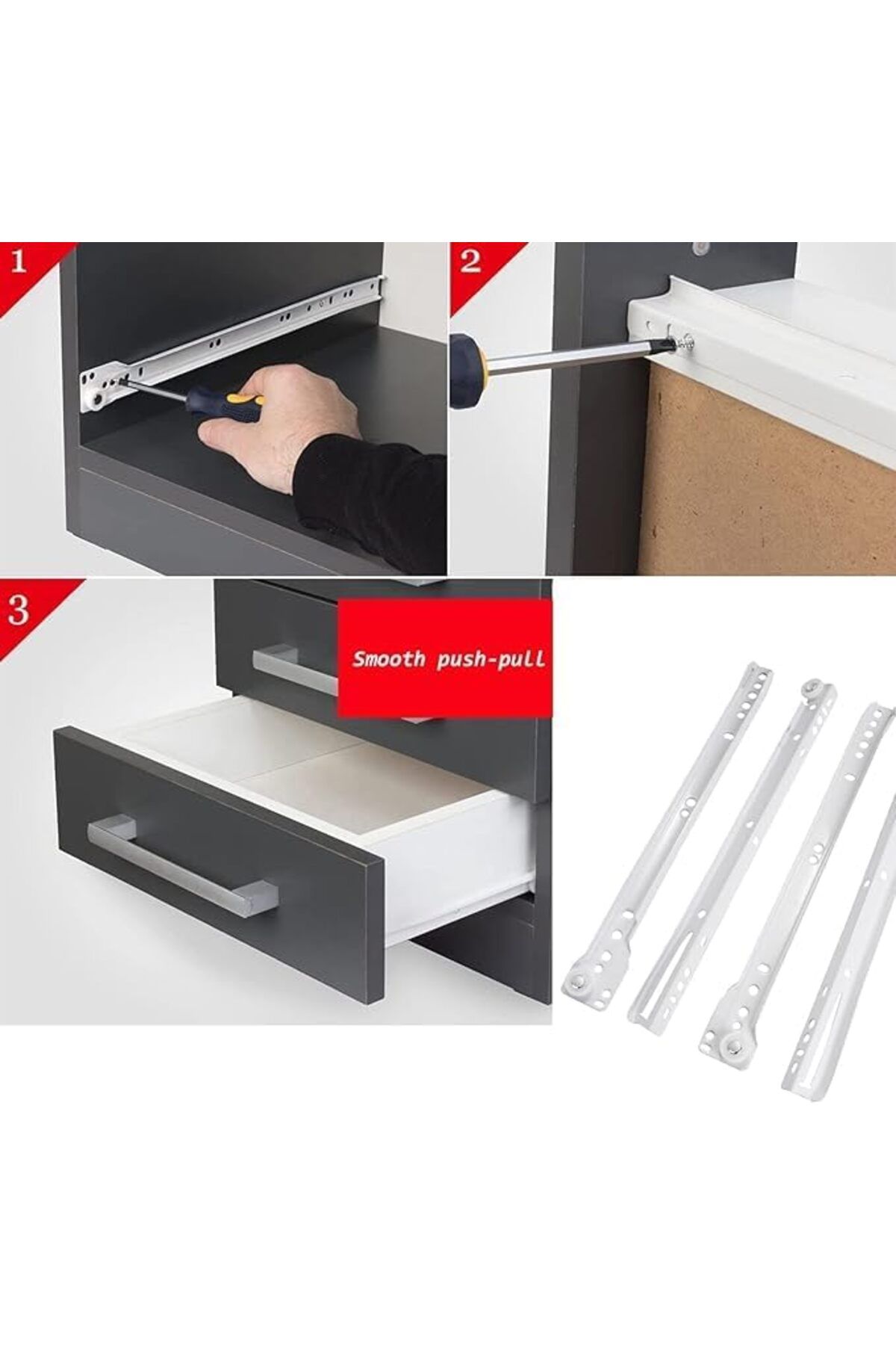 Generic-AL ARQAM 14" Cabinet Drawer Slides with Wheels – White Rails for Tables & Clothing Cabinets 3