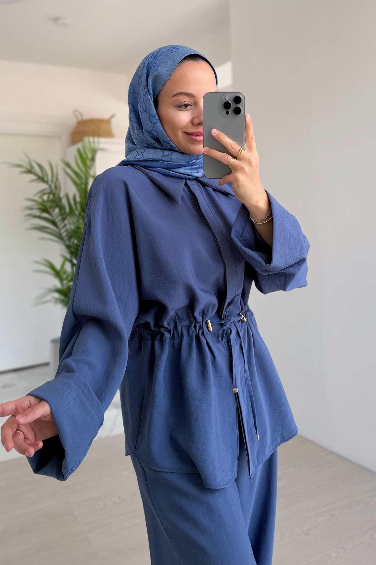Ka Hijab-Set detaliat cu șnur cu croială relaxată - Indigo 4