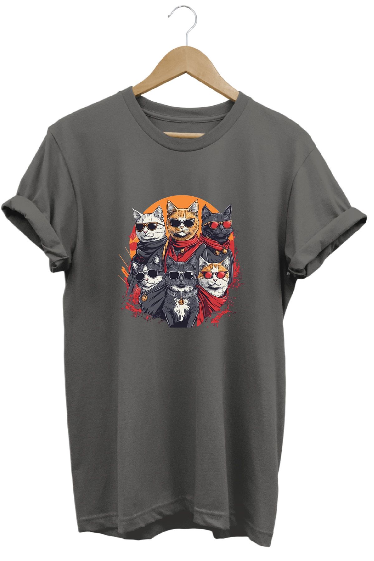 remonz Kedi Çetesi Baskılı %100 Pamuk Regular Fit Bisiklet Yaka T-shirt