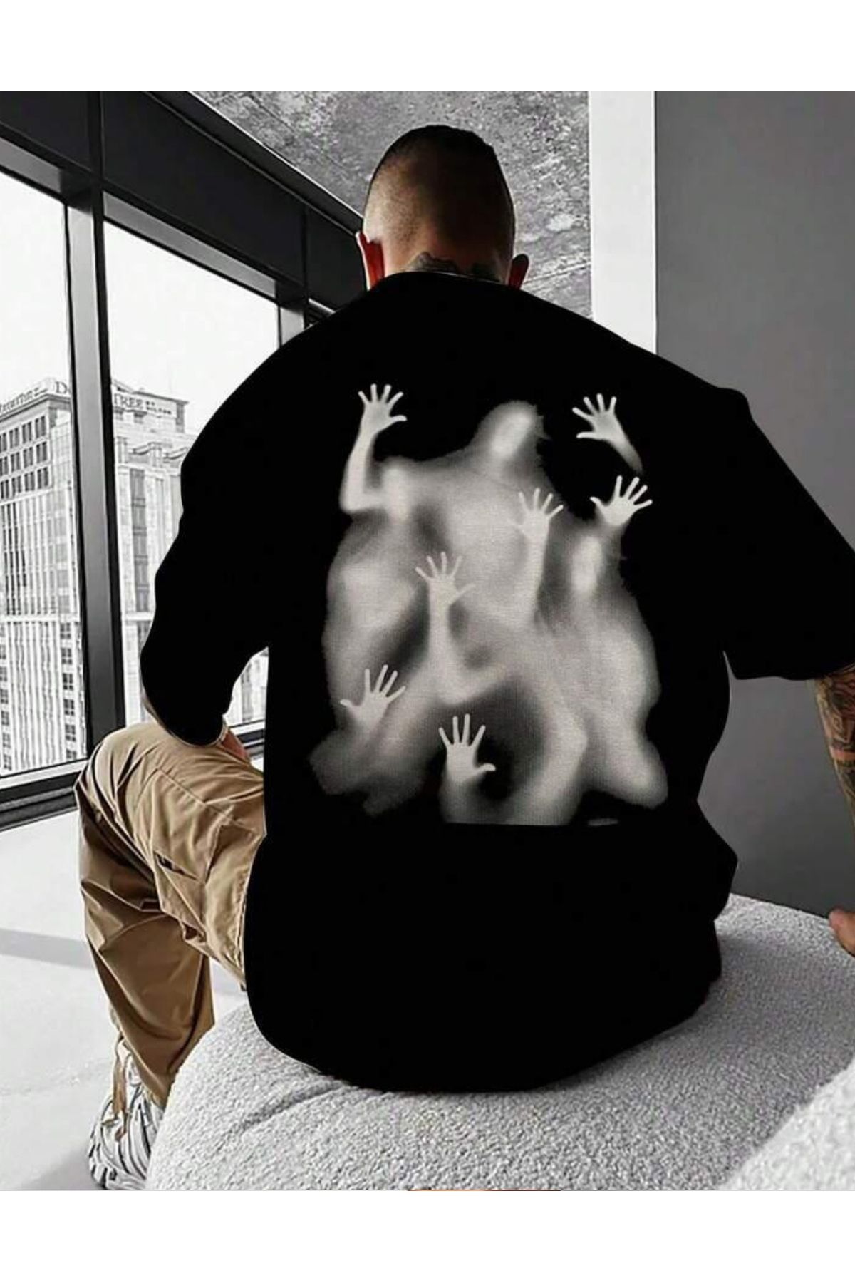 NEMESA Unısex Kadın/Erkek Baskılı Oversize Düşük Kol Bisiklet Yaka T-Shirt