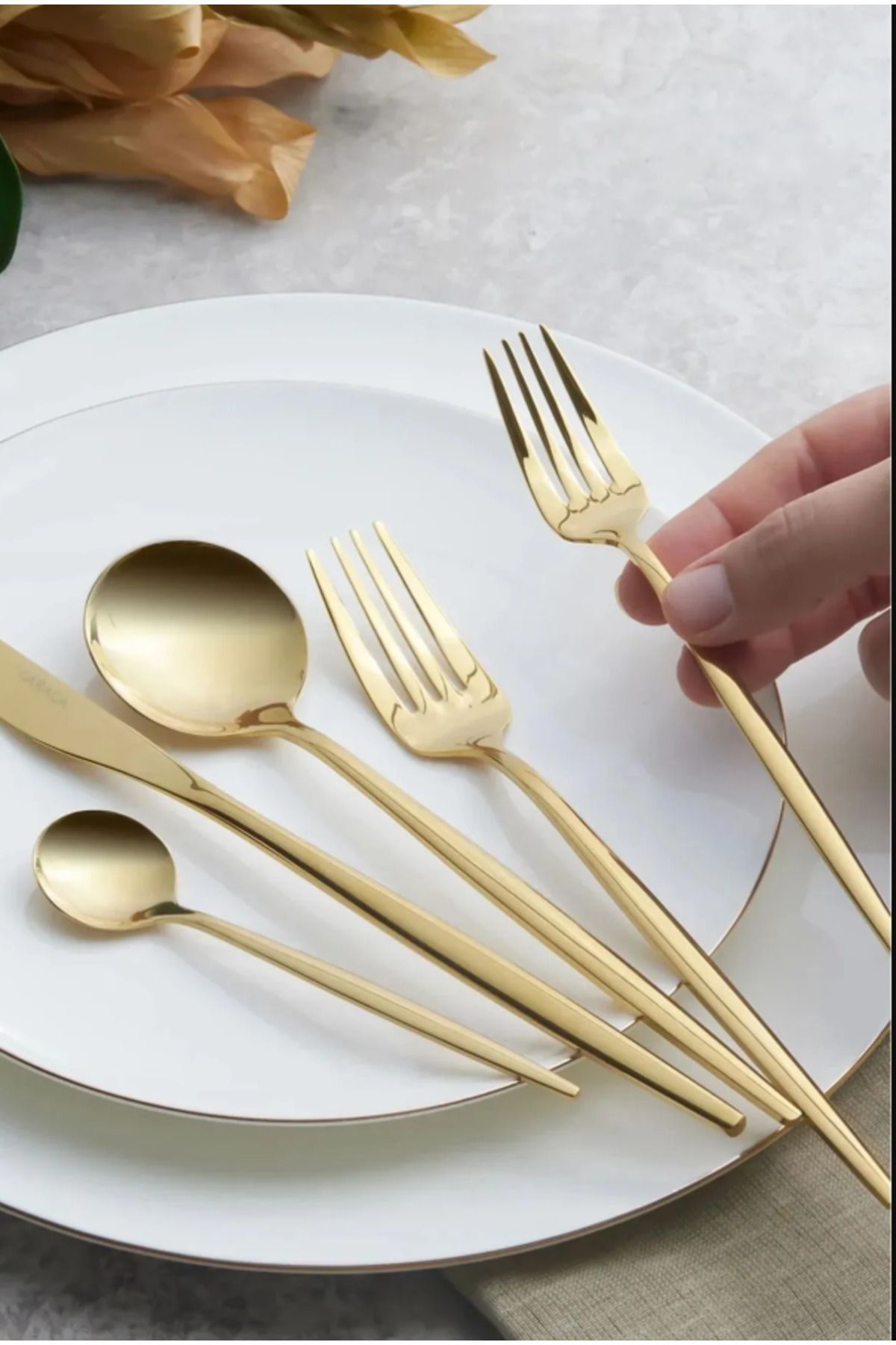 AHLE HOME 30 Parça 6 Kişilik Titanyum Gold Çatal Kaşık Bıçak Takımı 3mm