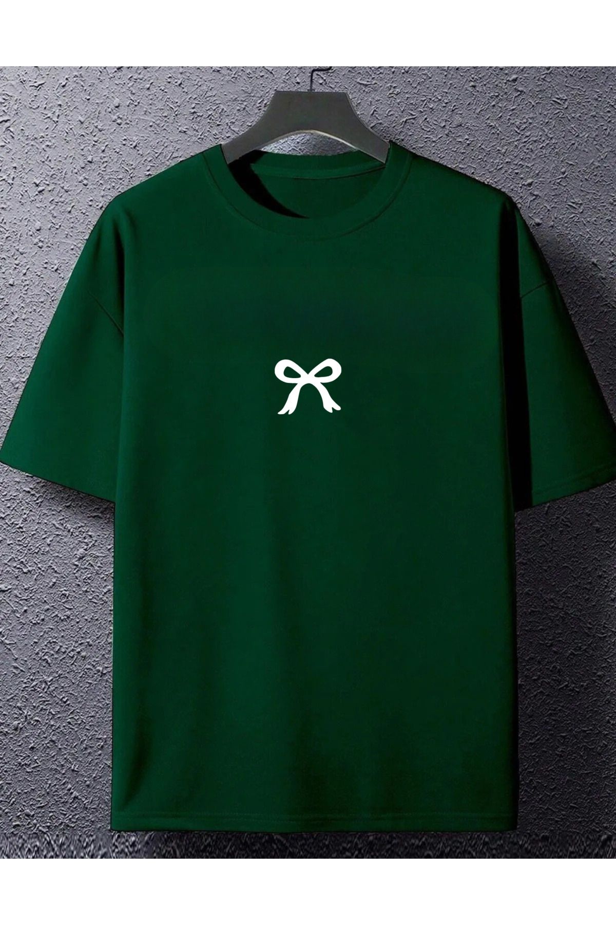 NEMESA Kadın/Kız Kurdele Baskılı Oversize Düşük Kol Bisiklet Yaka T-Shirt