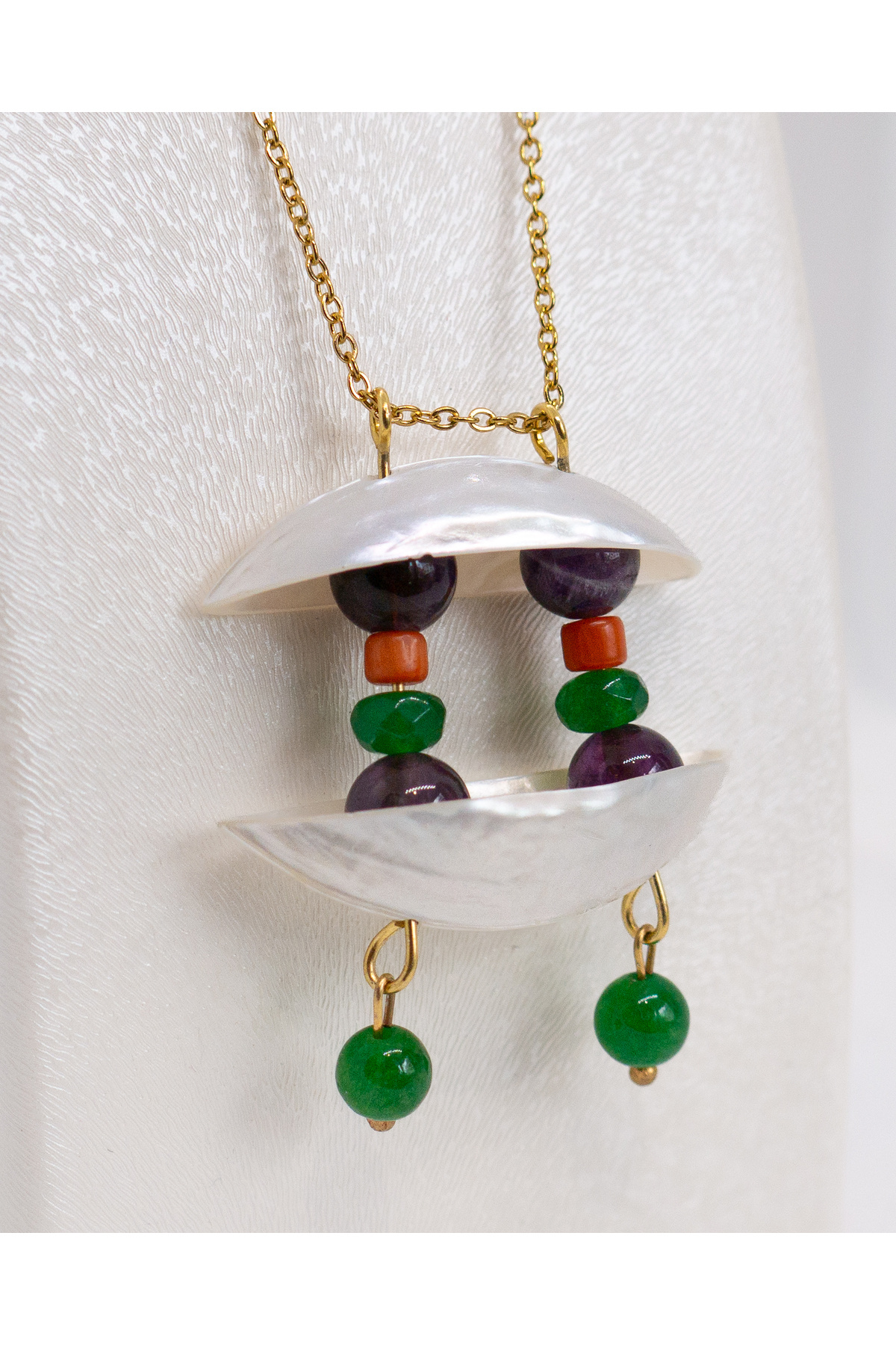Luna-Steel Necklace with Amethyst, Coral and Agate Natural Stone 3