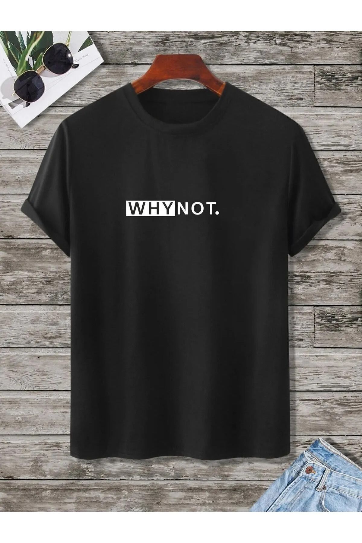 NEMESA Unısex Kadın/Erkek WHY NOT. Baskılı Oversize Bisiklet Yaka T-Shirt