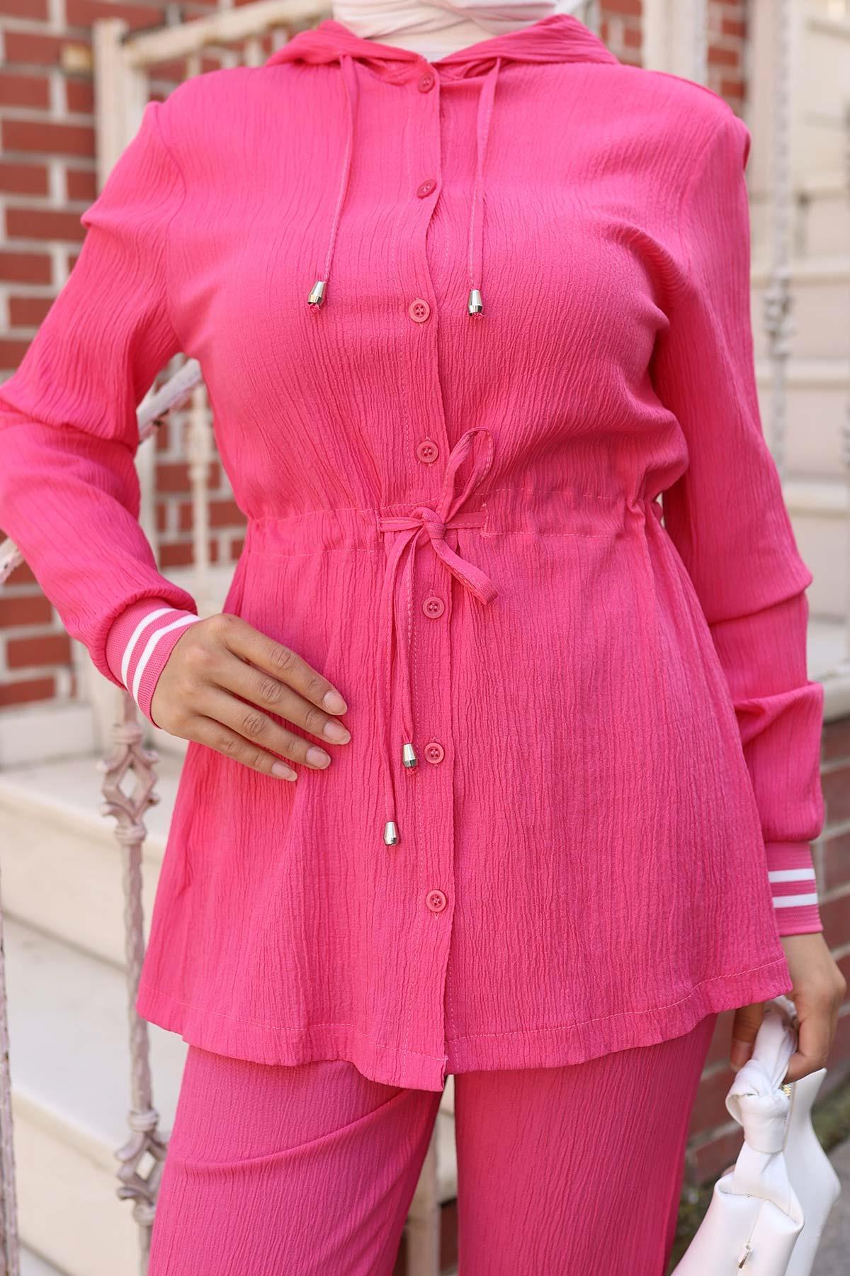 MİSSKAYLE-Rib Detailed Suit Fuchsia 4