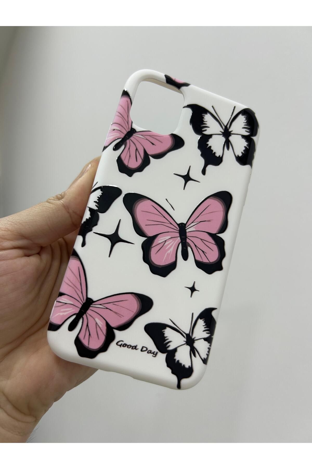 HZR İphone 16 Pro Max Kelebek Desenli Beyaz Silikon Kılıf