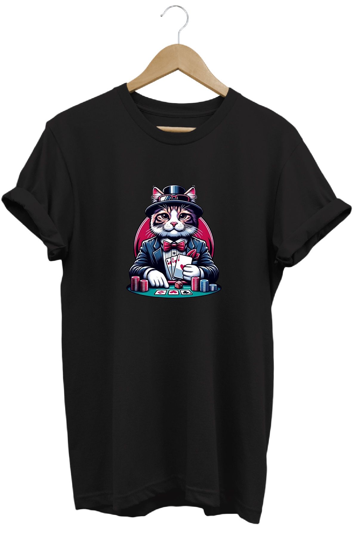 remonz Oyuncu Kedi Baskılı %100 Pamuk Regular Fit Bisiklet Yaka T-shirt