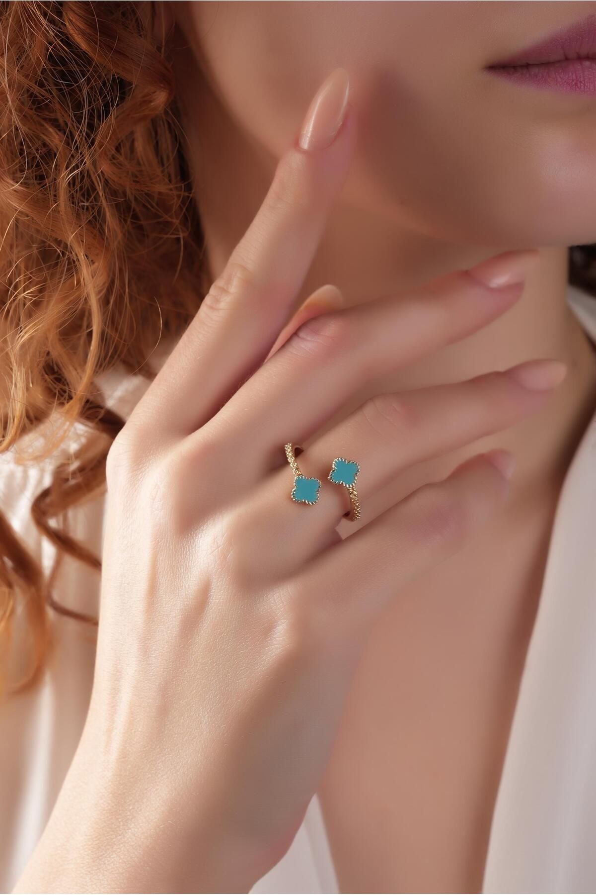 Çlk Accessories Premium Ayarlanabilir İki Sıra Sedefli Yonca Yüzük 1492