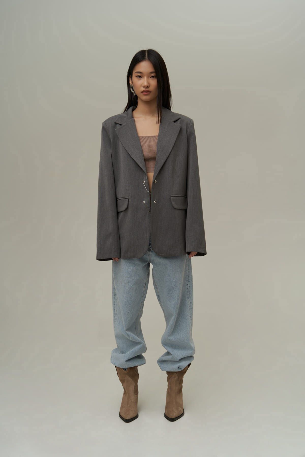 MAİ COLLECTİON-Lana Hook Detail Smoked Blazer Jacket 7