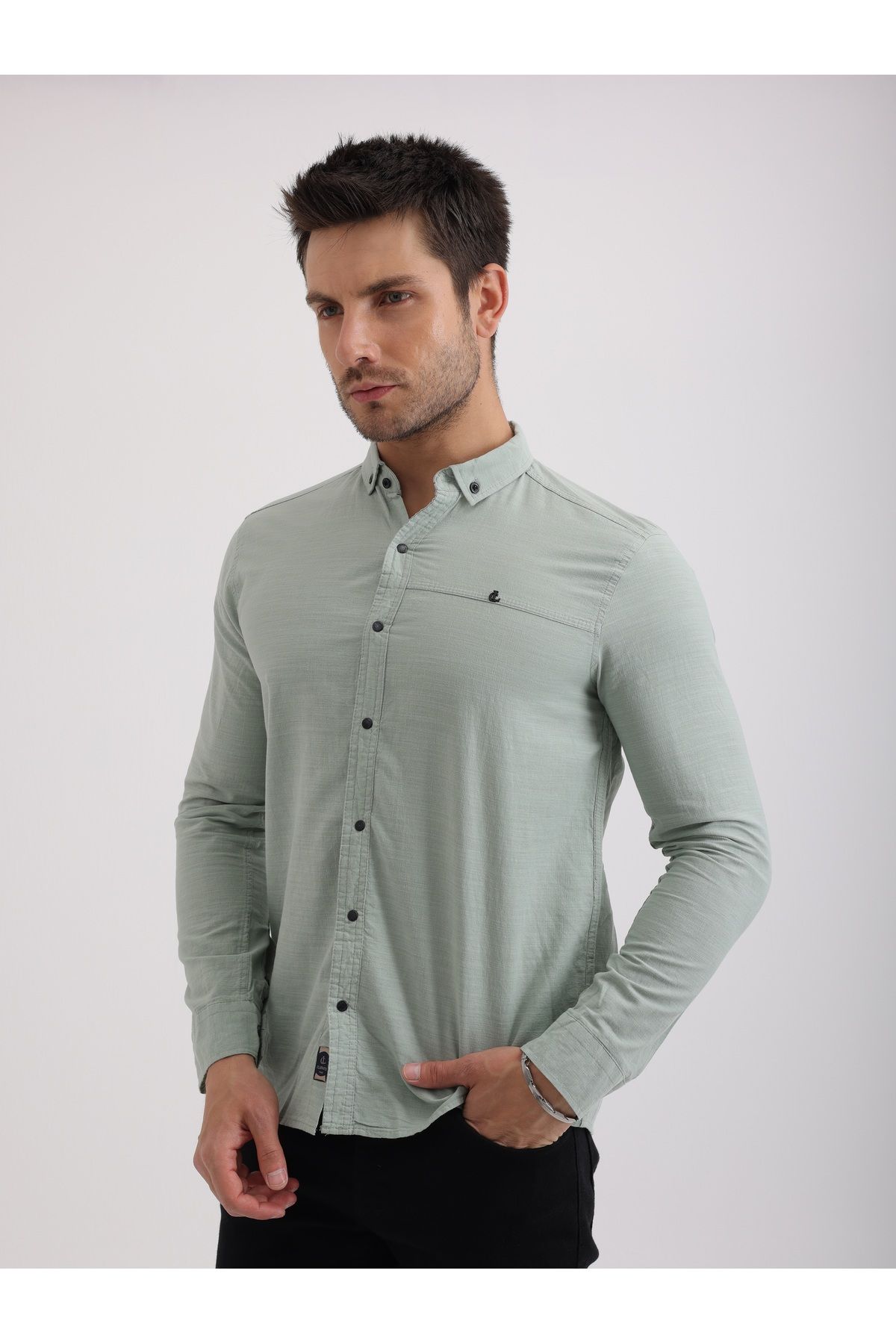 Sabe Erkek Slim Fit Mint Şık ve Rahat Keten Gömlek