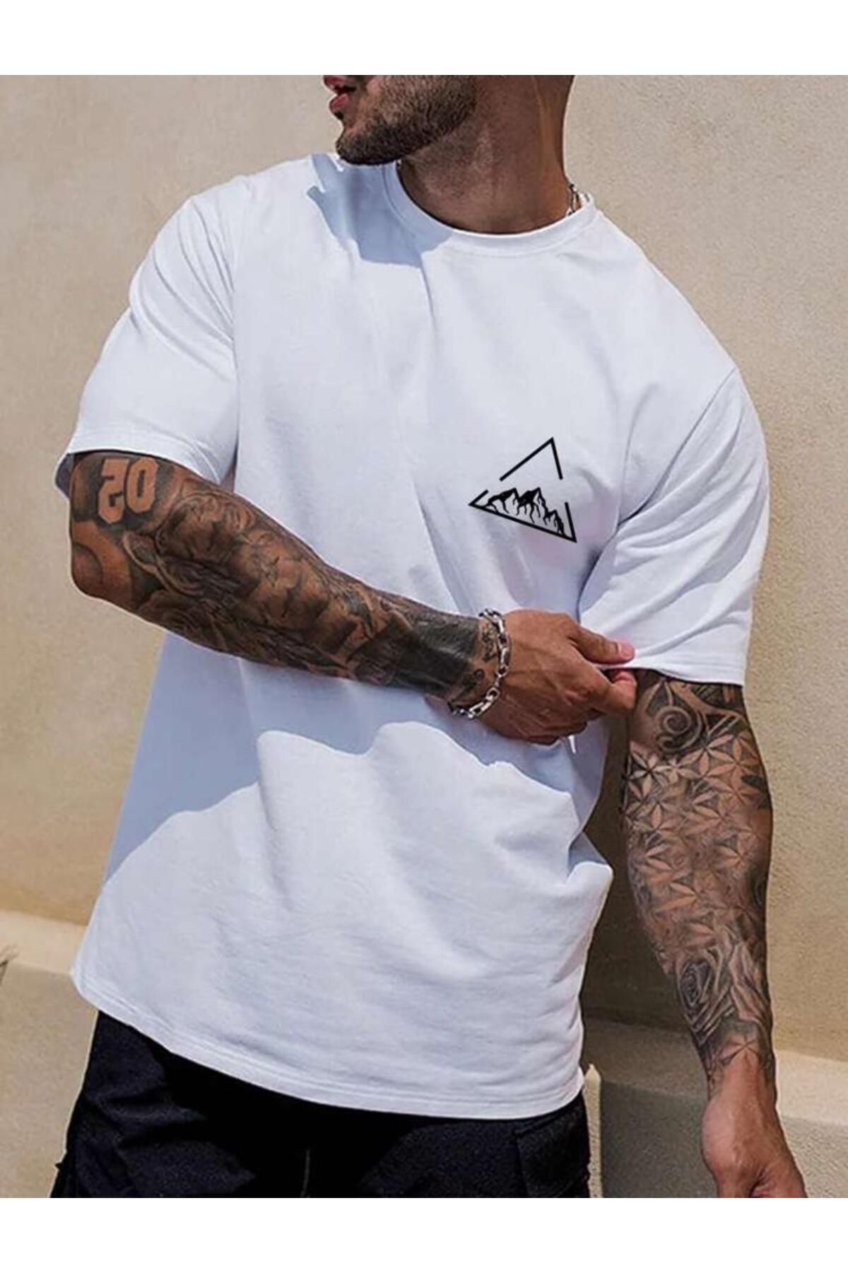NEMESA Erkek Oversize Dağ Baskılı T-shirt