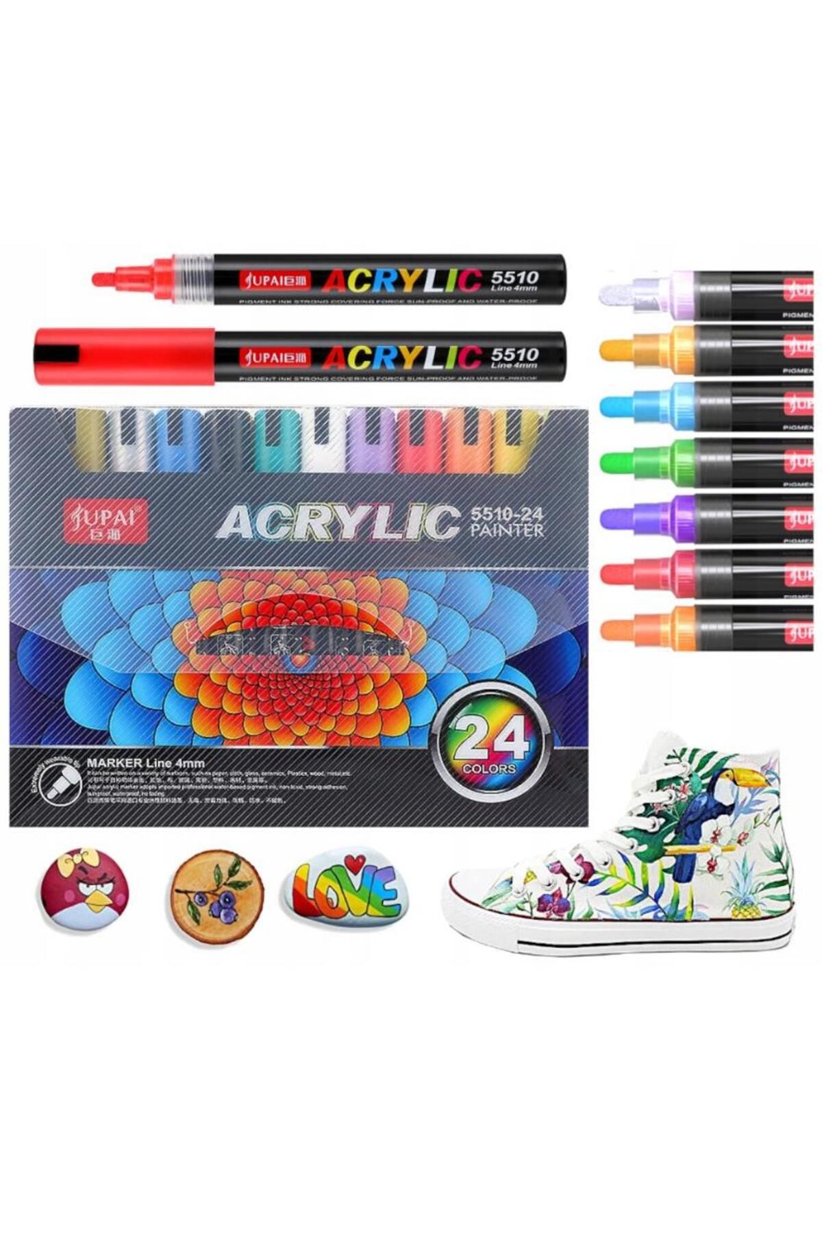 tüftürük KALEMLER KEÇE UÇLU AKRİLİK BOYA MARKERS SET JUPAI AKRİLİK 24 RENK
