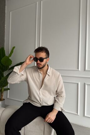 Livio Ferri Napas Erkek Oversize Keten Görünümlü Gömlek