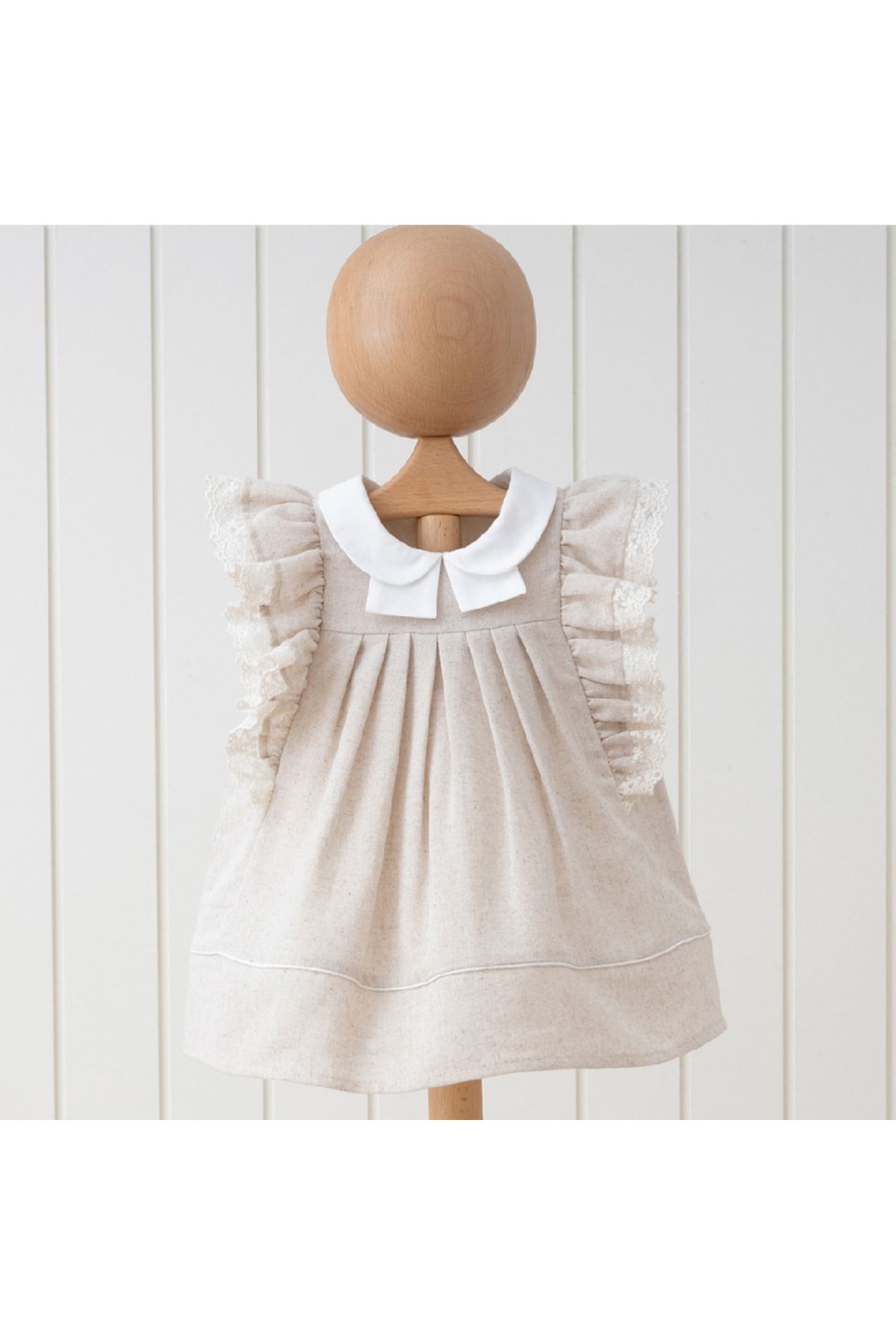 Latte Bebek MYMİO KIZ 6-9-12(1 YAŞ)-18-24(2 YAŞ) AY KIZ BEBEK/ÇOCUK FIRFIRLI KETEN ELBİSE