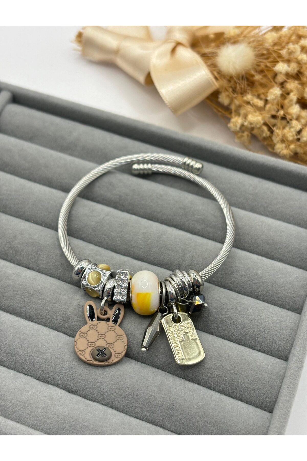 stainles steel Lianes Çelik Kahverengi Ayıcık Charm Bileklik