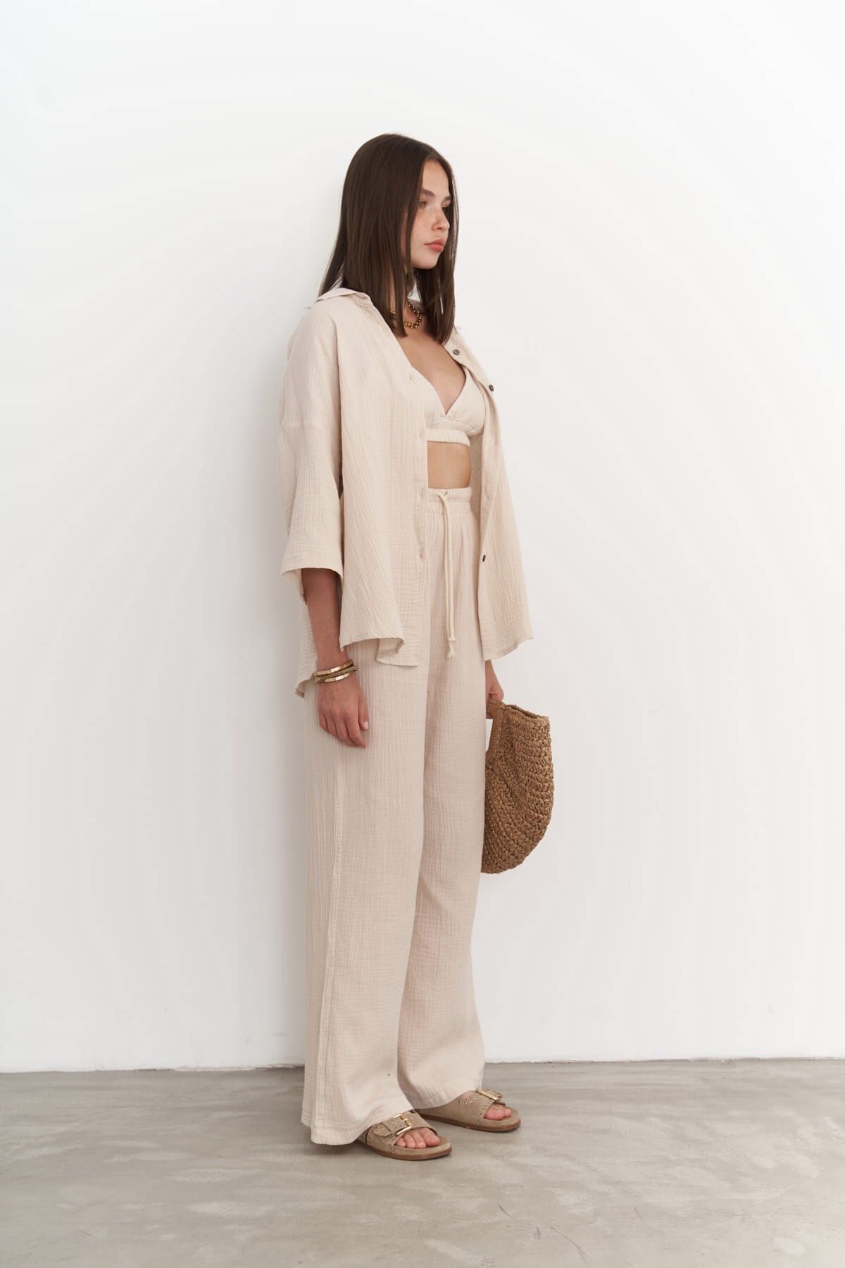 BOHEMAİ-Reyna Dark Beige Muslin Triple Set 2