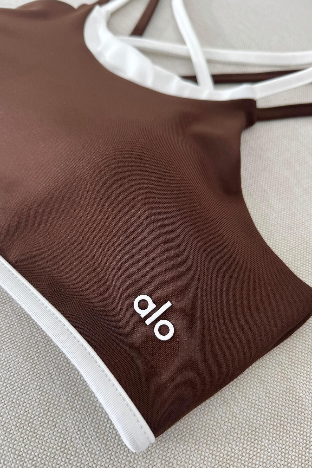 Butik Gardrop Marka Muadil Çapraz Askı Tasarım Crop Bluz Acı Kahve