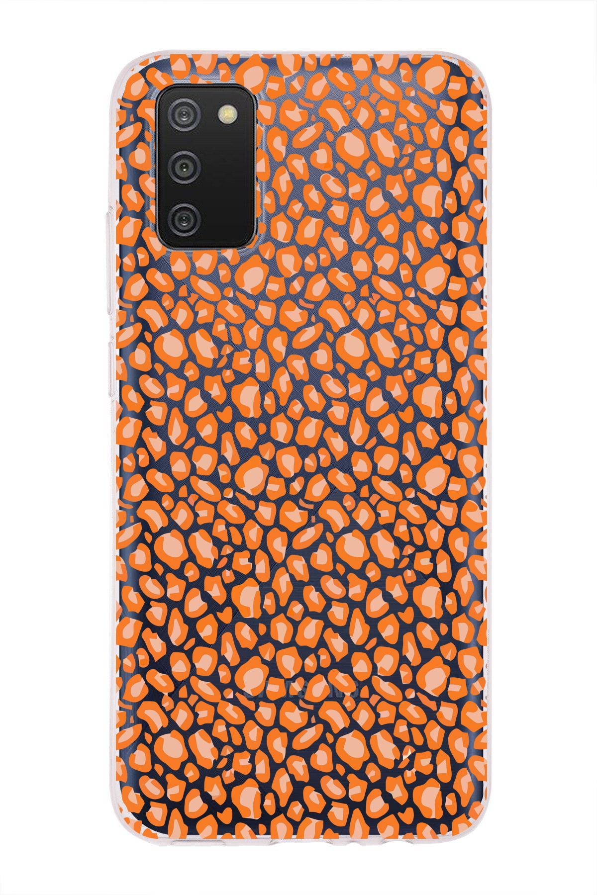 moonset Samsung Galaxy A02S Uyumlu Turuncu Leopar Tasarımlı Baskılı Şeffaf Telefon Kılıfı